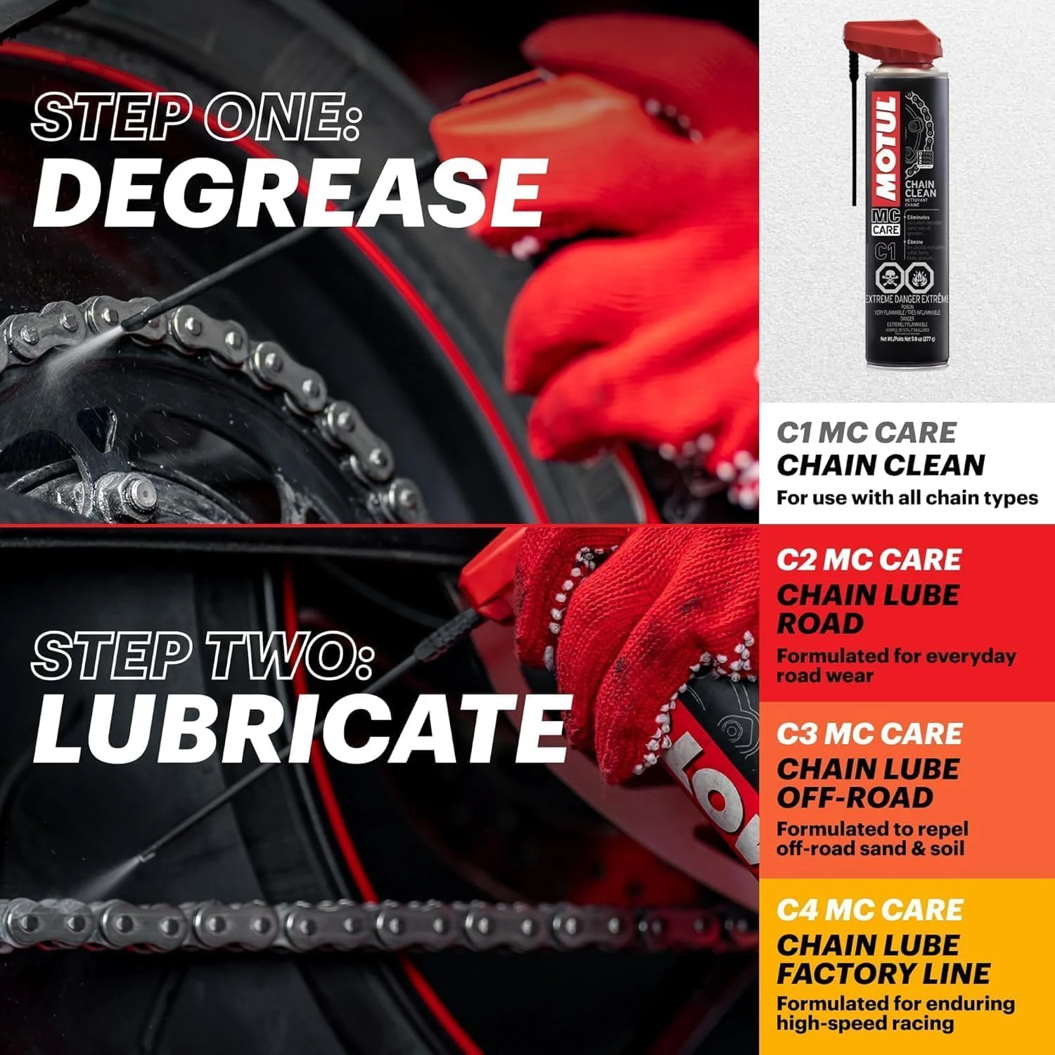 Motul C1 Chain Clean – Motorcycle Chain Cleaner for Dirt Bike, Street Bike, ATV, UTV & O-Ring/X-Ring Chains, Heavy Duty Degre product photo, view 3 of 7
