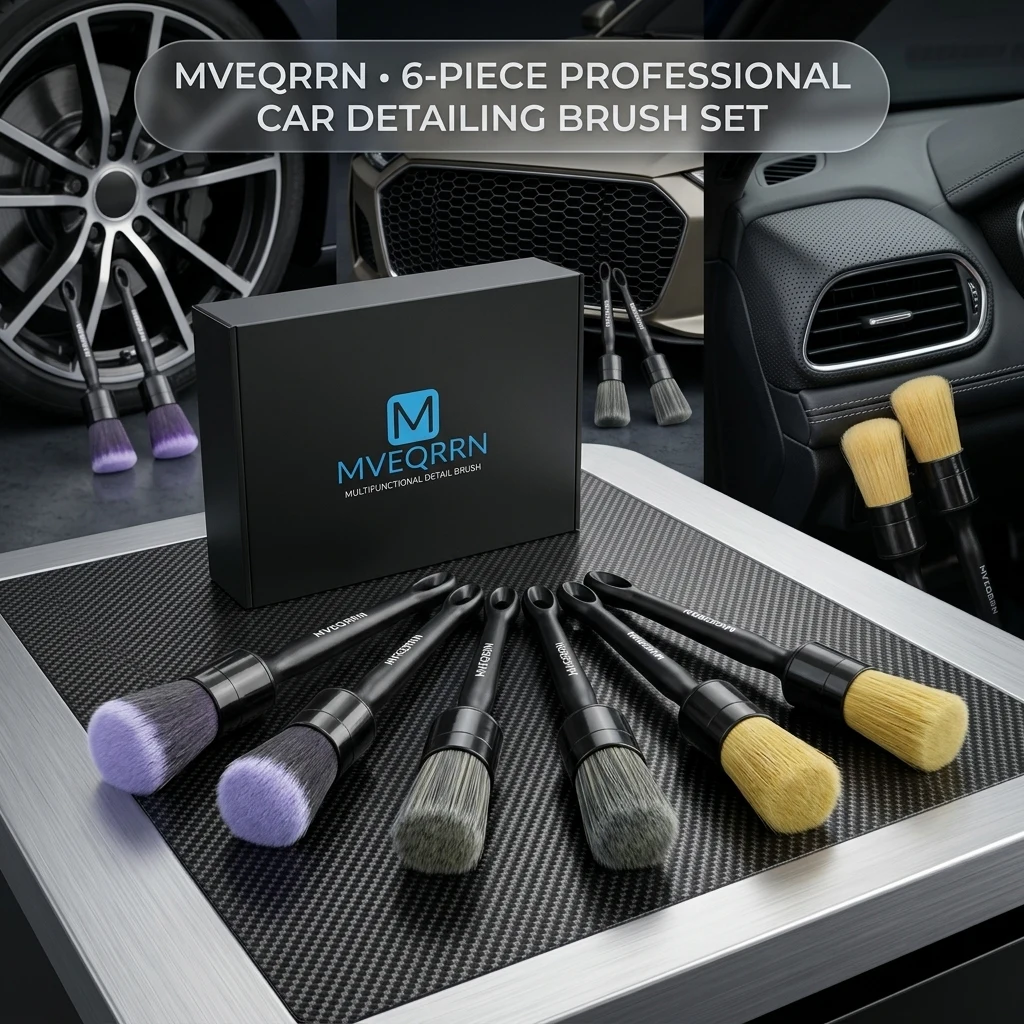 MVEQRRN 6 Pcs Car Detailing Brush Set, Boars Hair & Soft Cleaning Brushes product photo, view 1 of 7