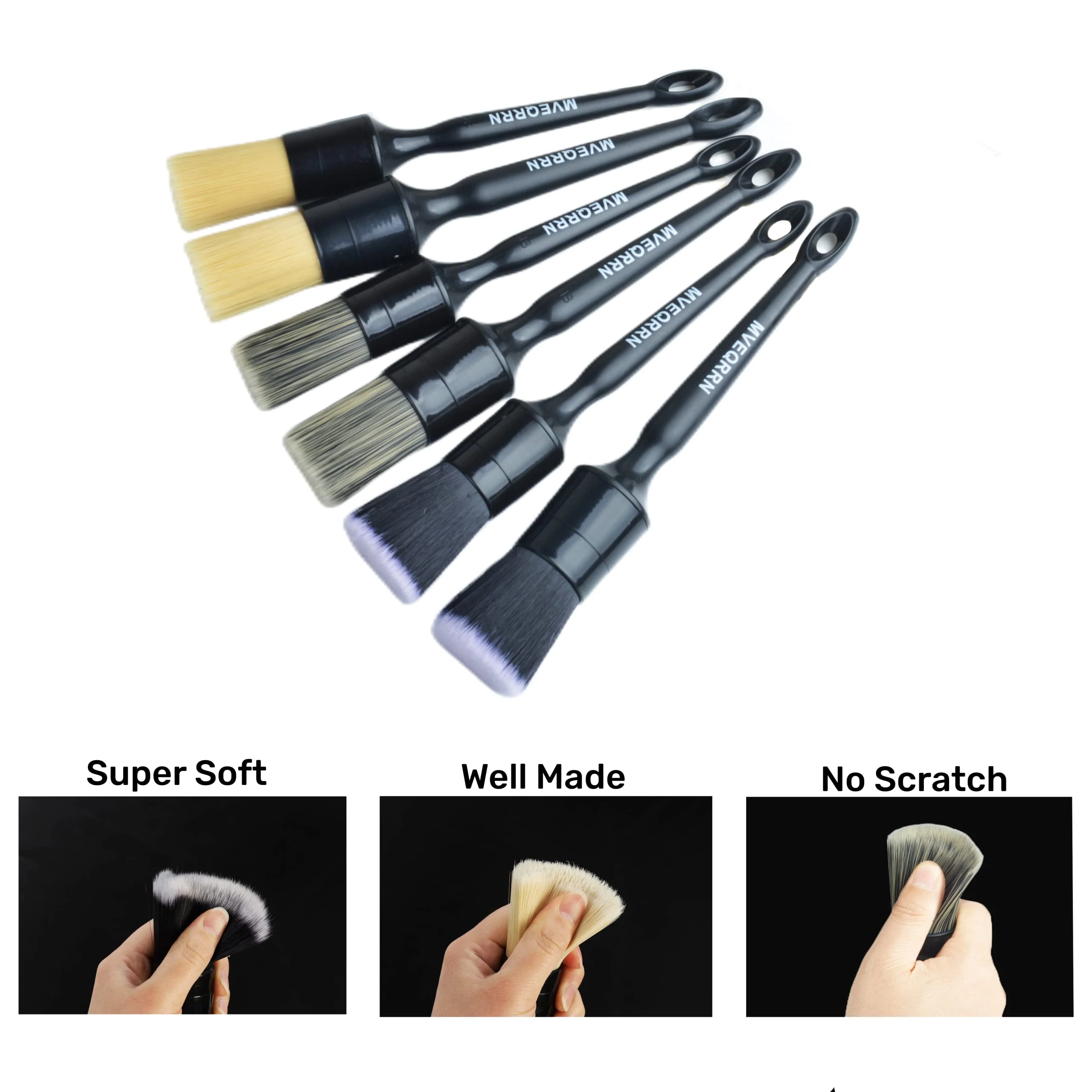 MVEQRRN 6 Pcs Car Detailing Brush Set, Boars Hair & Soft Cleaning Brushes product photo, view 4 of 7
