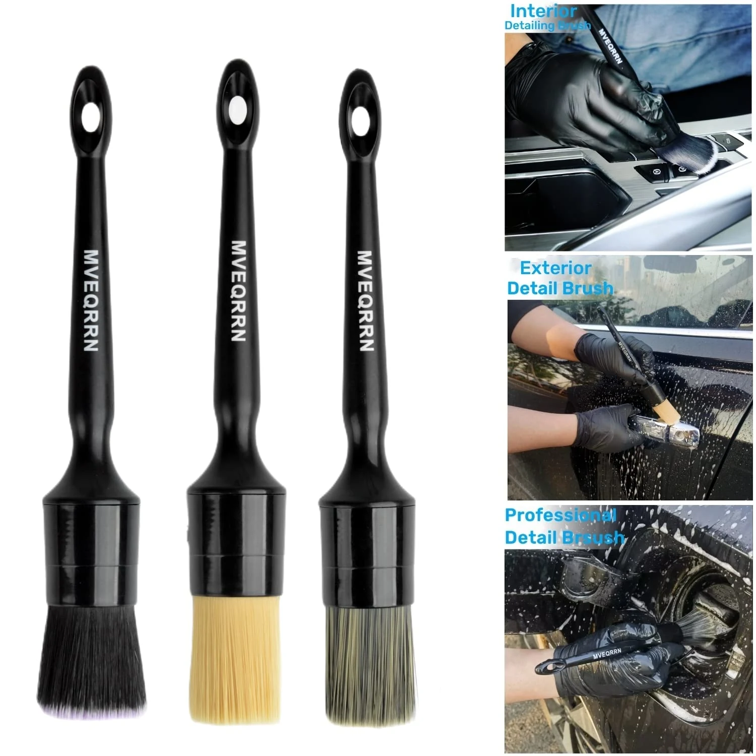 MVEQRRN 6 Pcs Car Detailing Brush Set, Boars Hair & Soft Cleaning Brushes product photo, view 5 of 7