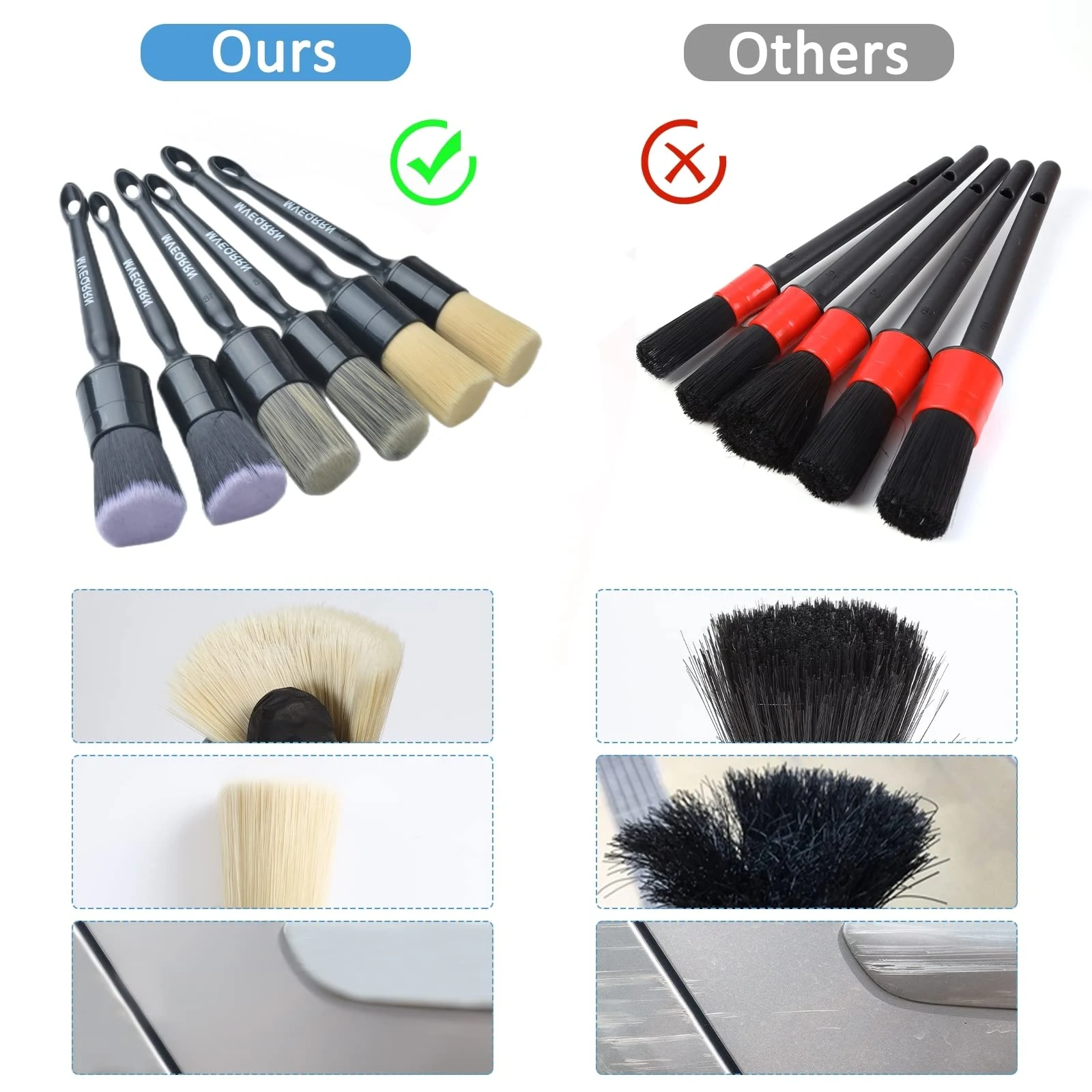 MVEQRRN 6 Pcs Car Detailing Brush Set, Boars Hair & Soft Cleaning Brushes product photo, view 7 of 7