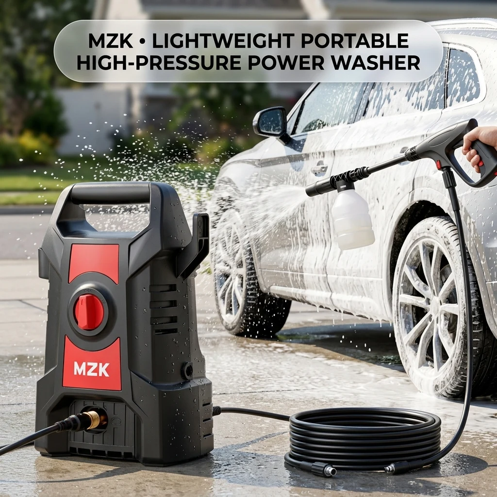 MZK Lightweight Pressure Washer, Portable Power Cleaner with Foam Cannon product photo, view 1 of 8