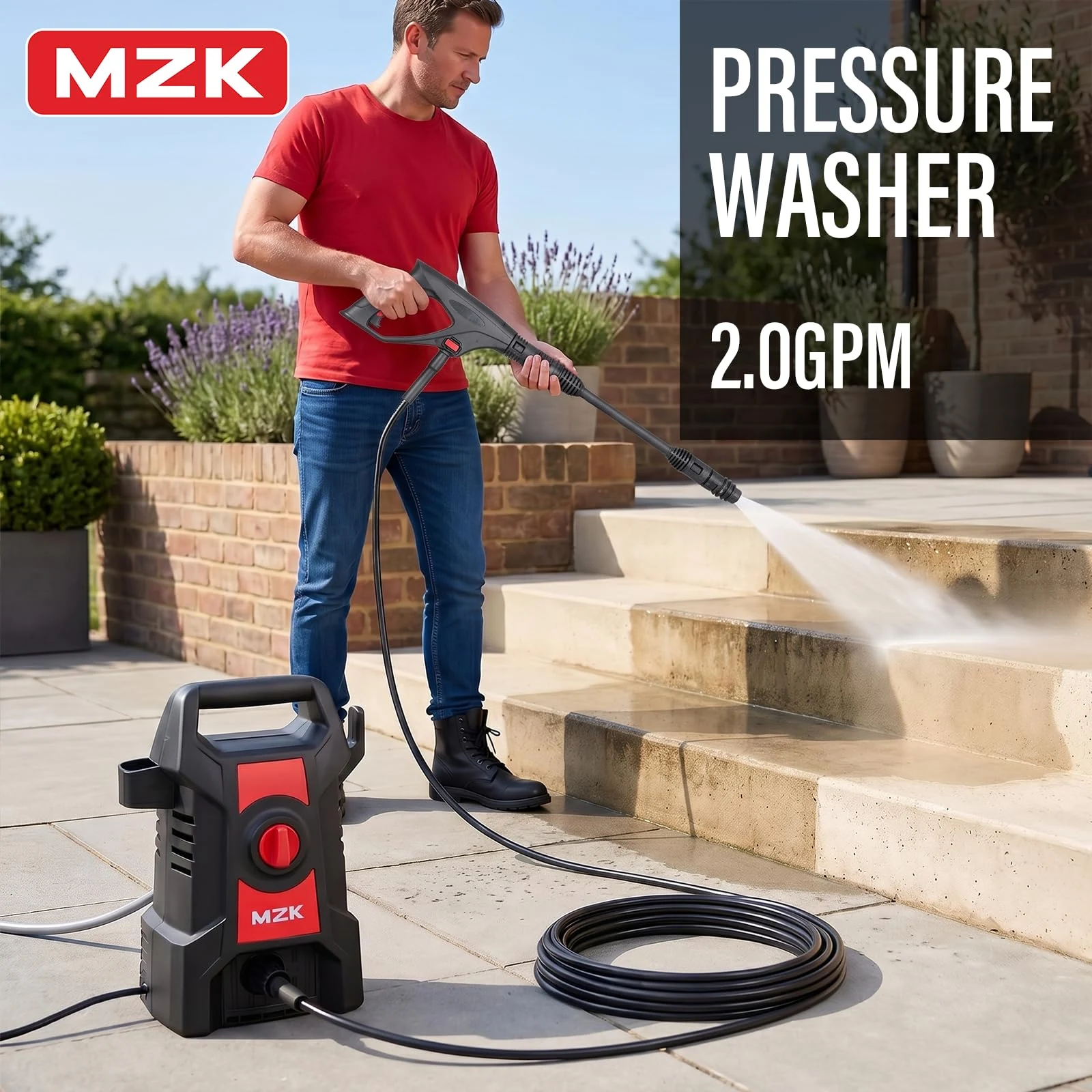 MZK Lightweight Pressure Washer, Portable Power Cleaner with Foam Cannon product photo, view 3 of 8
