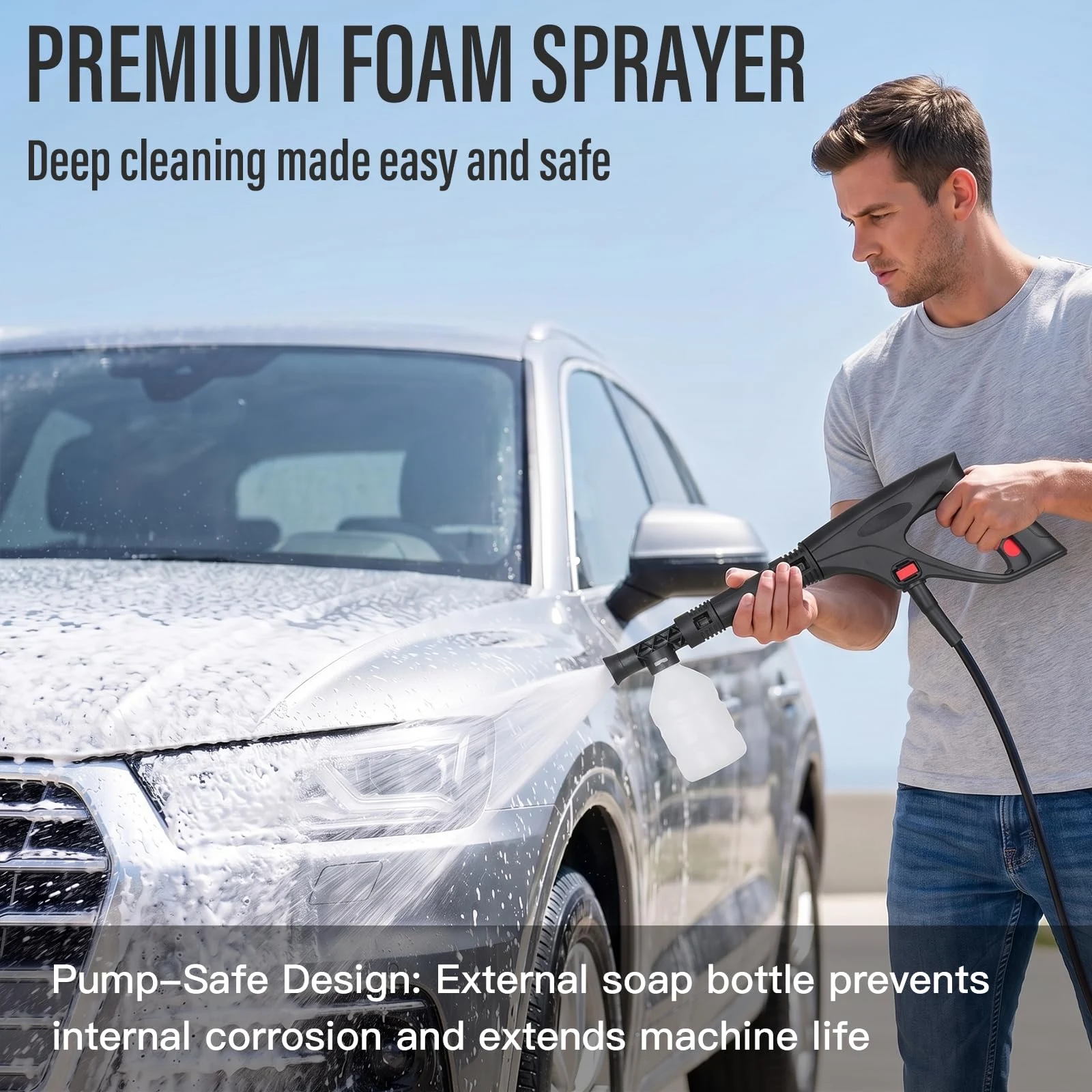 MZK Lightweight Pressure Washer, Portable Power Cleaner with Foam Cannon product photo, view 6 of 8