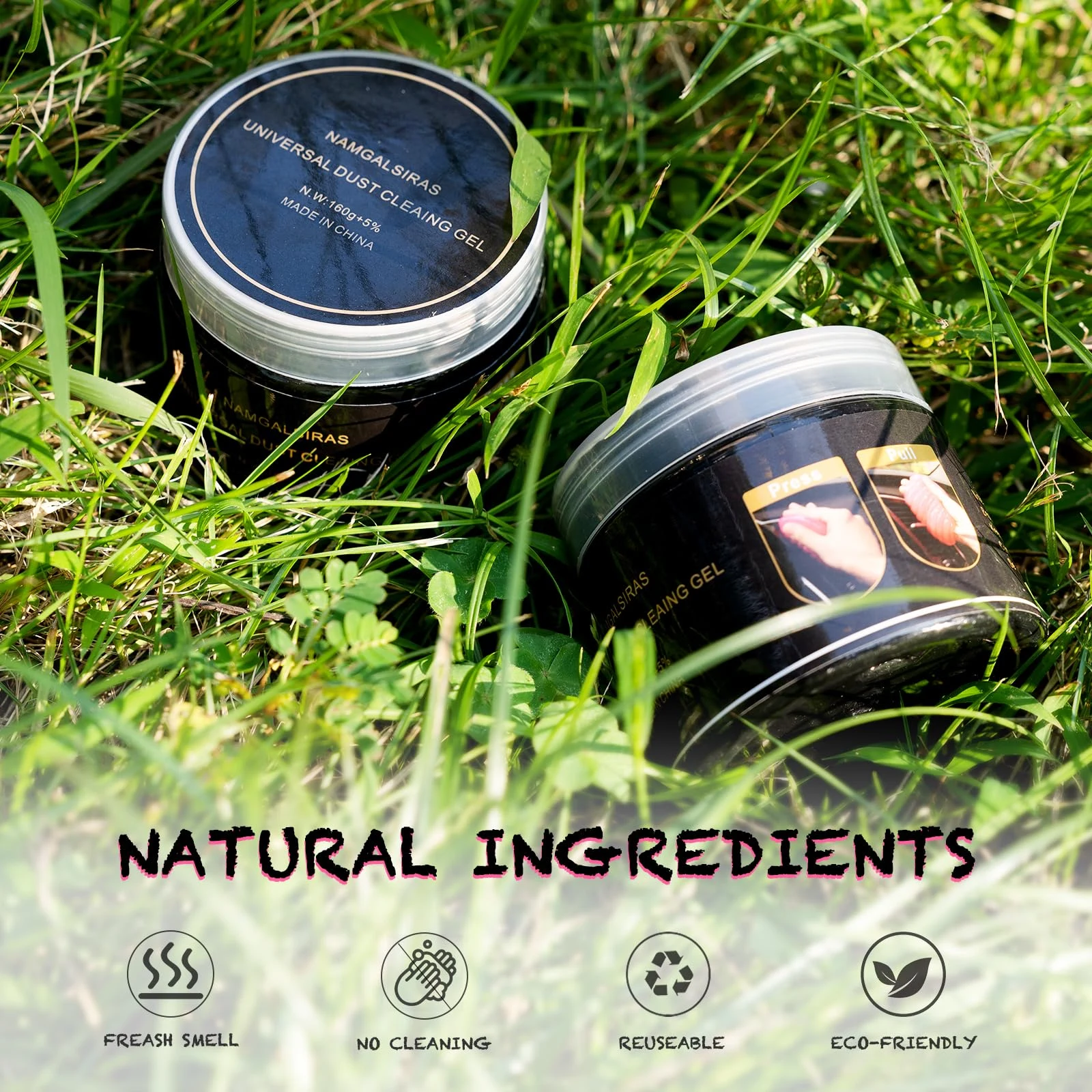 NAMGALSIRAS Black Car Cleaning Gel for Air Vents, Keyboards and Laptops,160g product photo, view 7 of 8