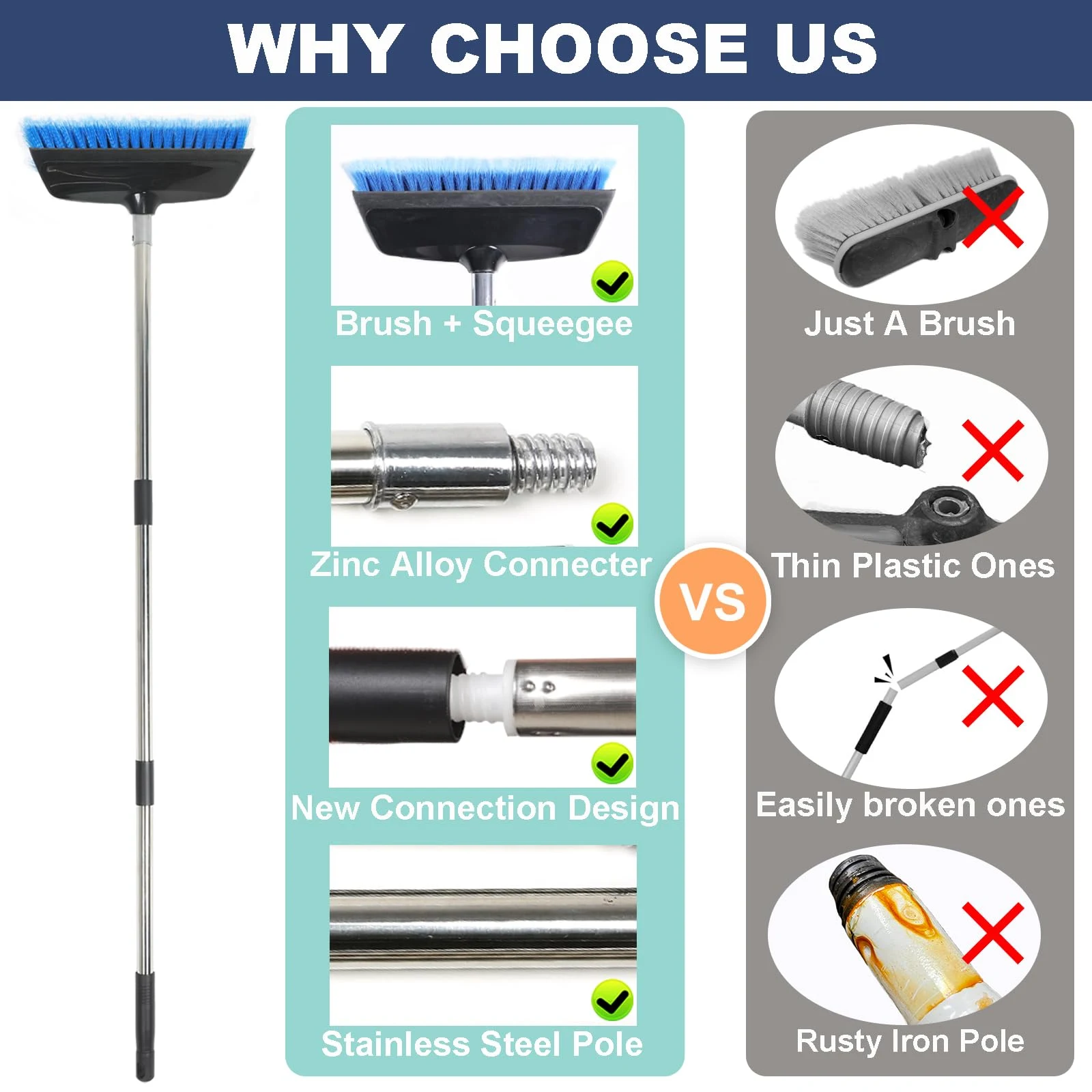 NAVAPAL 52" Car Wash Brush with Long Handle product photo, view 3 of 8