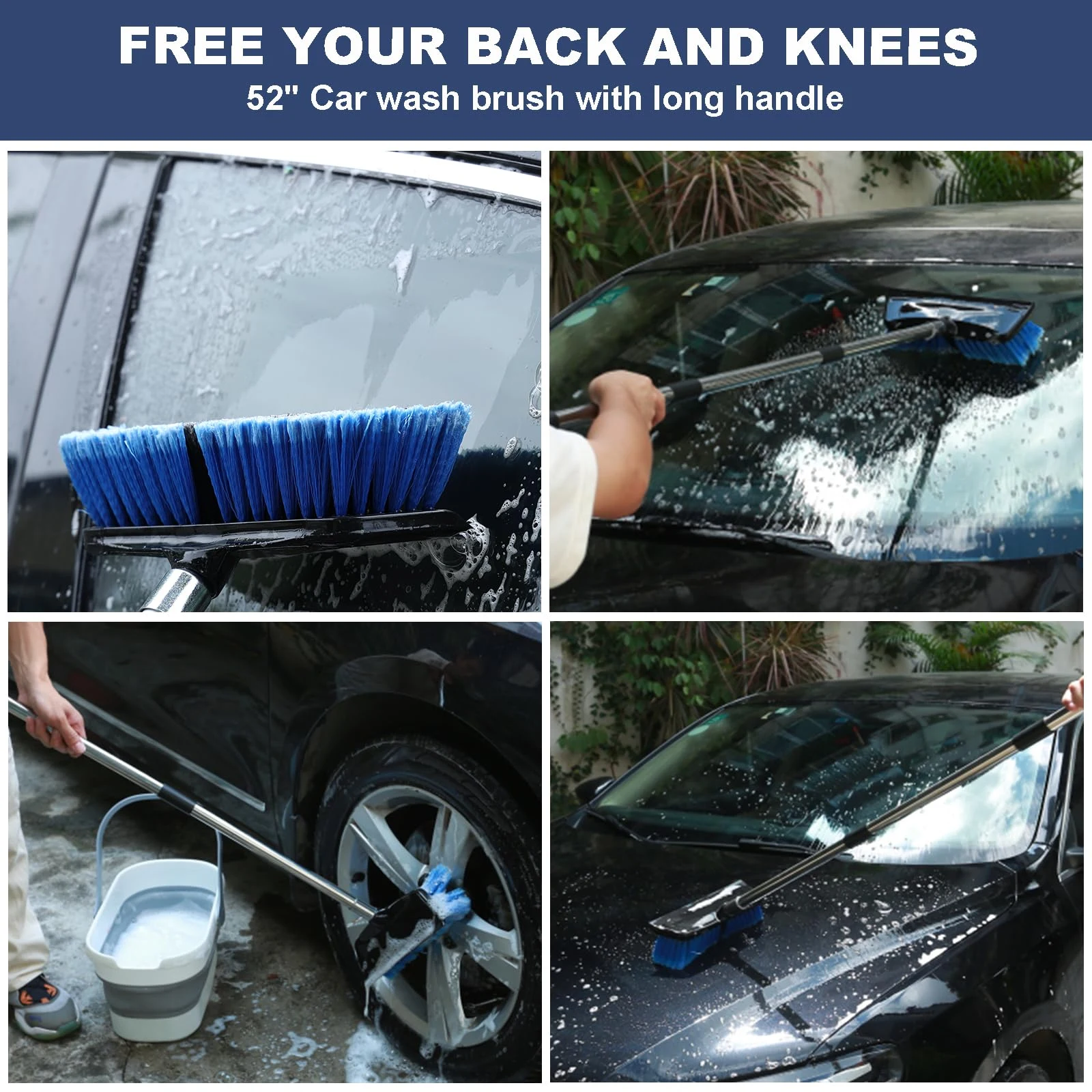 NAVAPAL 52" Car Wash Brush with Long Handle product photo, view 6 of 8