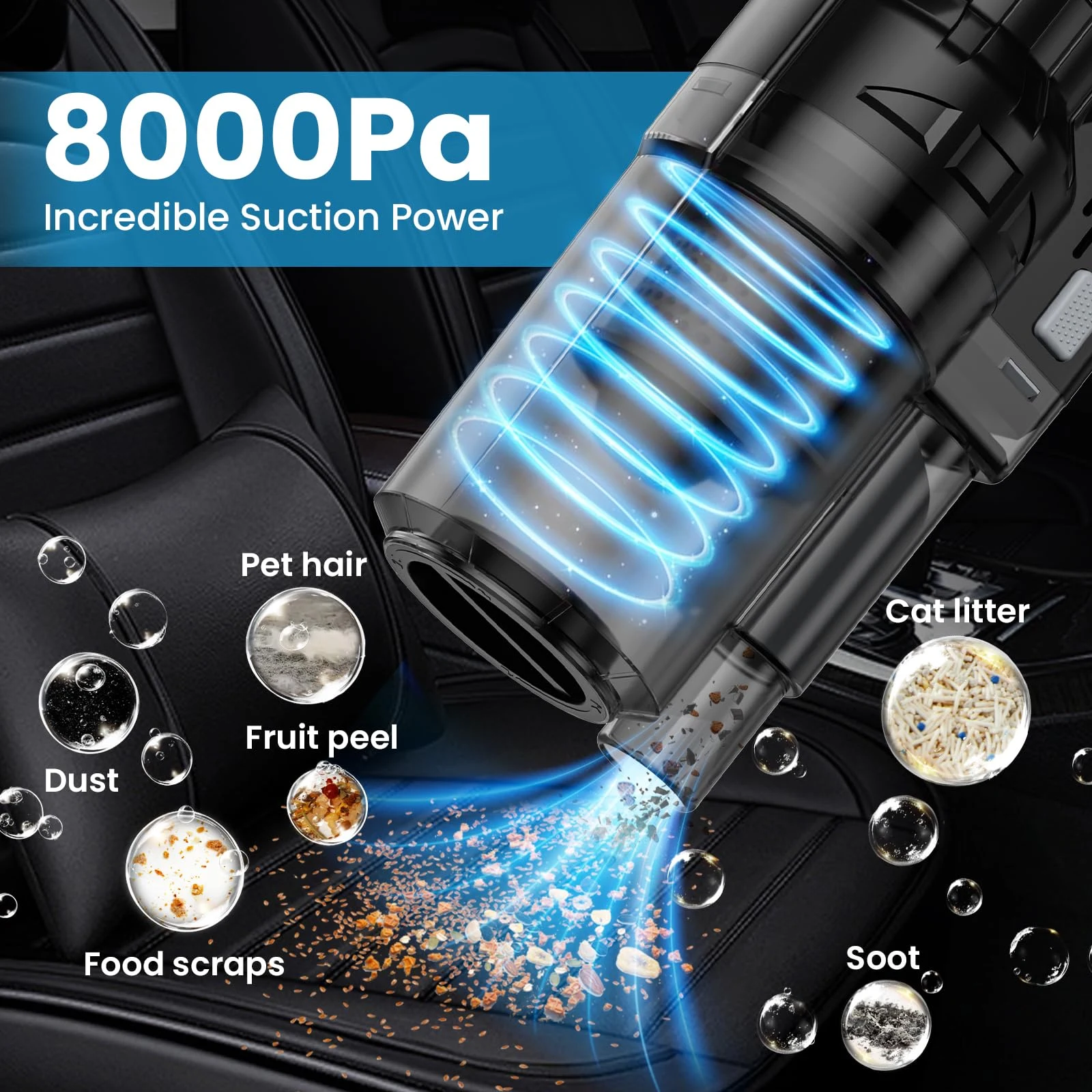 NIKCOSMK Car Cleaning Kit, Car Detailing Kit with Car Vacuum 8000PA High Suction, Car Interior Cleaning Supplies with Detaili product photo, view 3 of 8