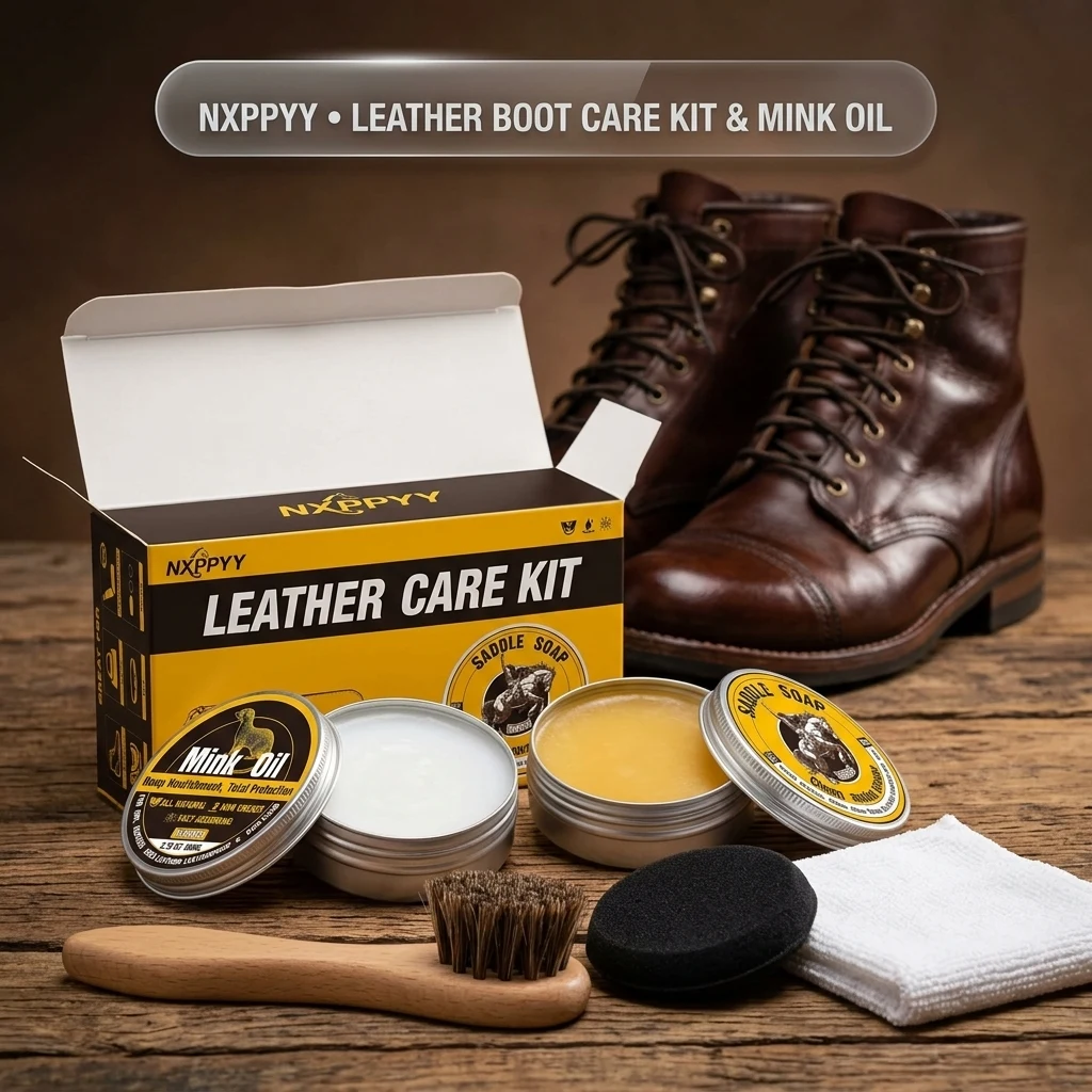 NXPPYY Leather Boot Care Kit, Mink Oil & Saddle Soap for Leather Cleaning & Leather Boots, 6-in-1 Leather Shoe Care Kit product photo, view 1 of 7