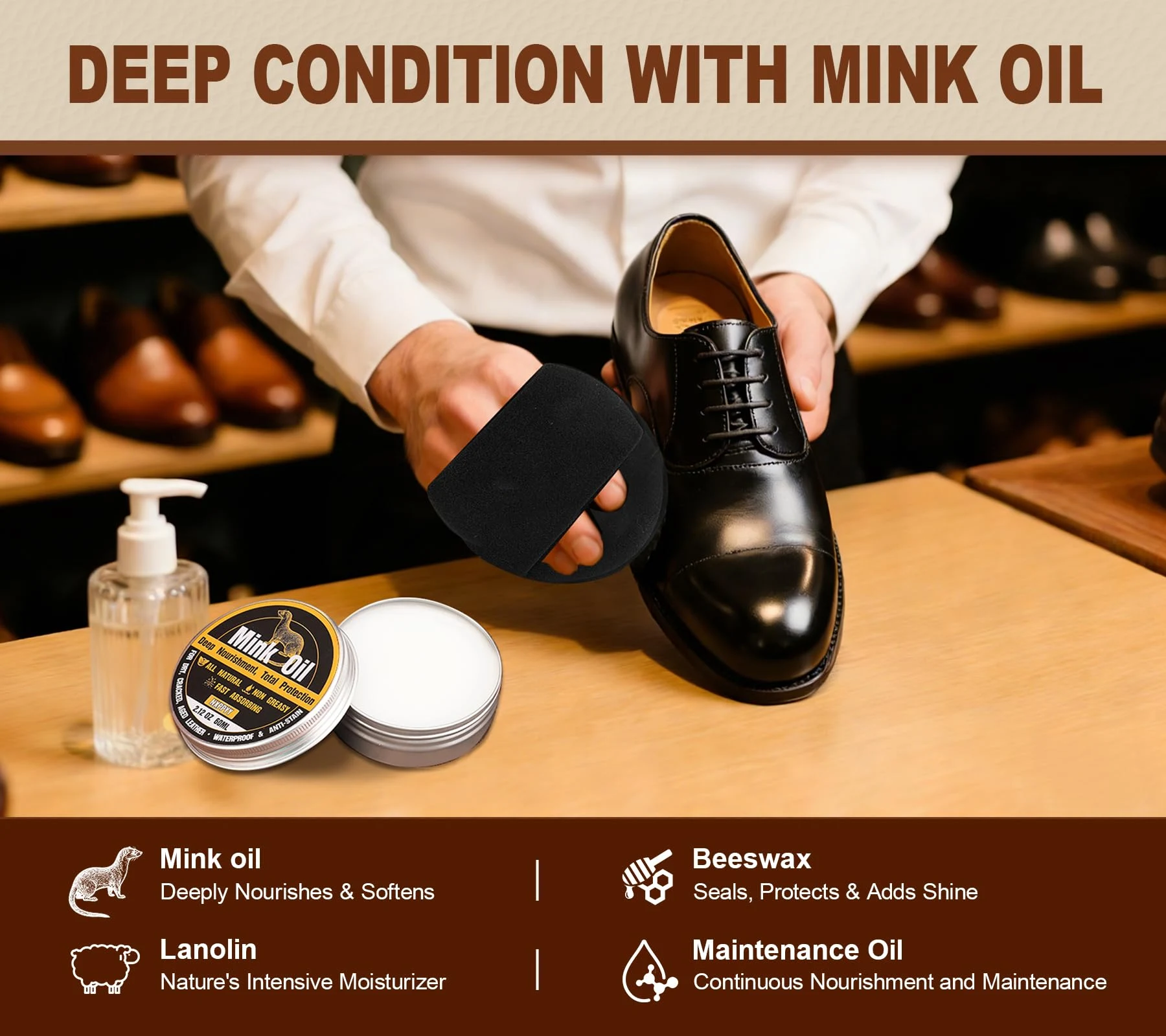 NXPPYY Leather Boot Care Kit, Mink Oil & Saddle Soap for Leather Cleaning & Leather Boots, 6-in-1 Leather Shoe Care Kit product photo, view 5 of 7
