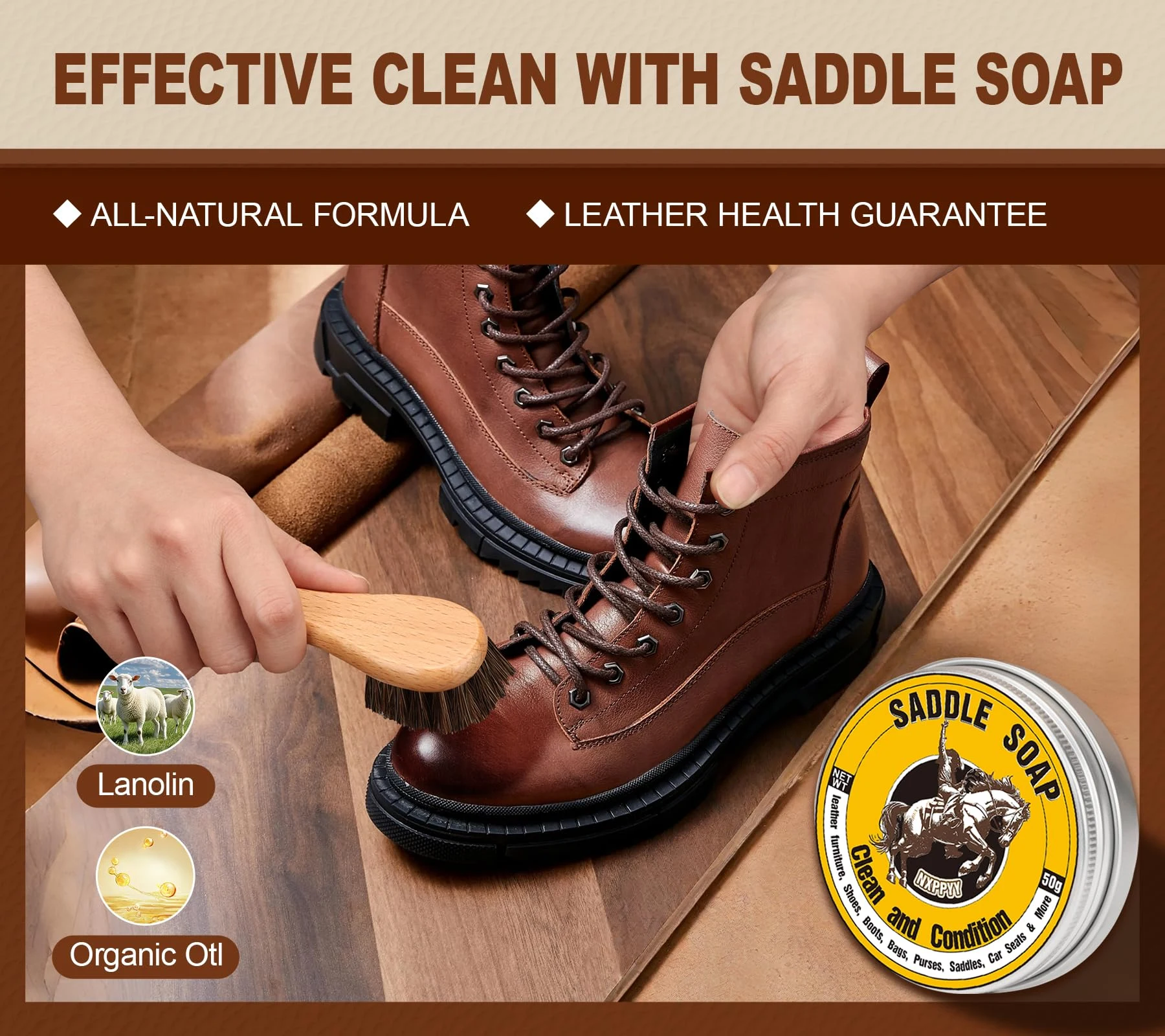 NXPPYY Leather Boot Care Kit, Mink Oil & Saddle Soap for Leather Cleaning & Leather Boots, 6-in-1 Leather Shoe Care Kit product photo, view 6 of 7