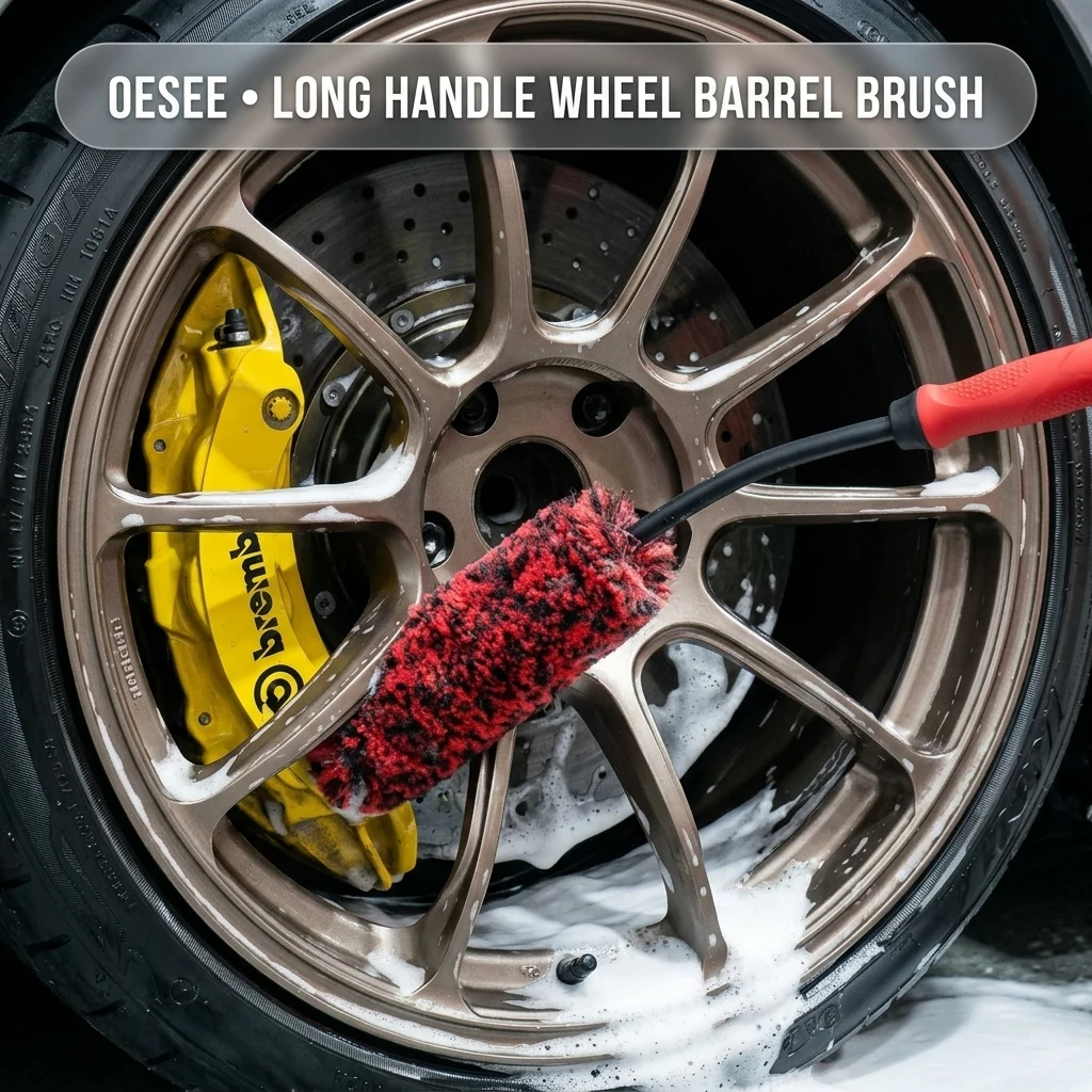 oesee Professional 4 Pack Long Handle Wheel Brush Kit for Cleaning Wheel and Tire- 2X Soft Wheel Cleaning Brush, Detailing Br product photo, view 1 of 6