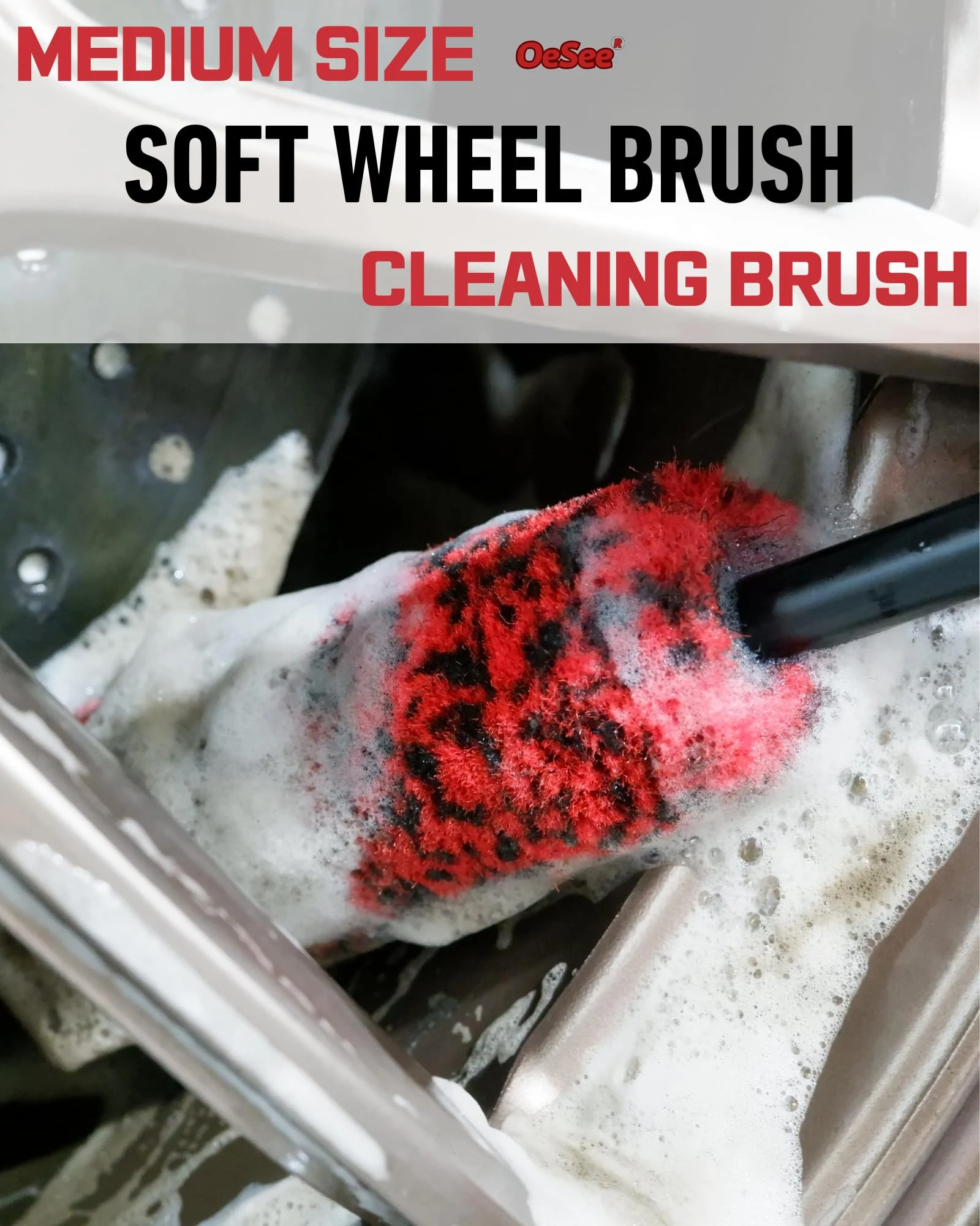 oesee Professional 4 Pack Long Handle Wheel Brush Kit for Cleaning Wheel and Tire- 2X Soft Wheel Cleaning Brush, Detailing Br product photo, view 3 of 6