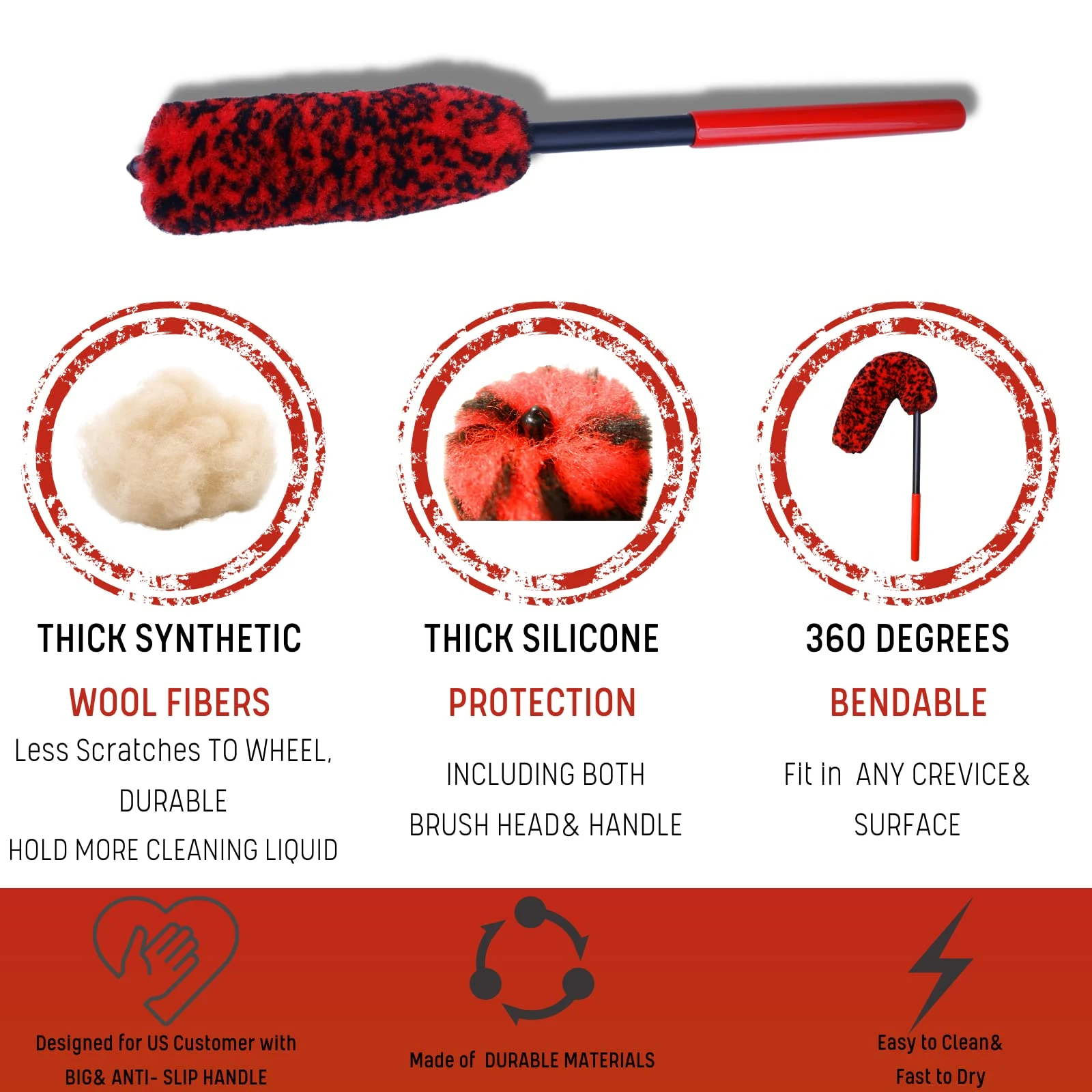 oesee Professional 4 Pack Long Handle Wheel Brush Kit for Cleaning Wheel and Tire- 2X Soft Wheel Cleaning Brush, Detailing Br product photo, view 6 of 6