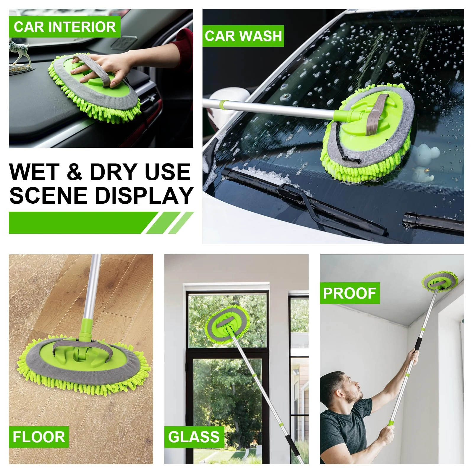 Ordenado 62" Car Wash Brush kit with Long Handle & Scratch-Free Refill Head product photo, view 6 of 7