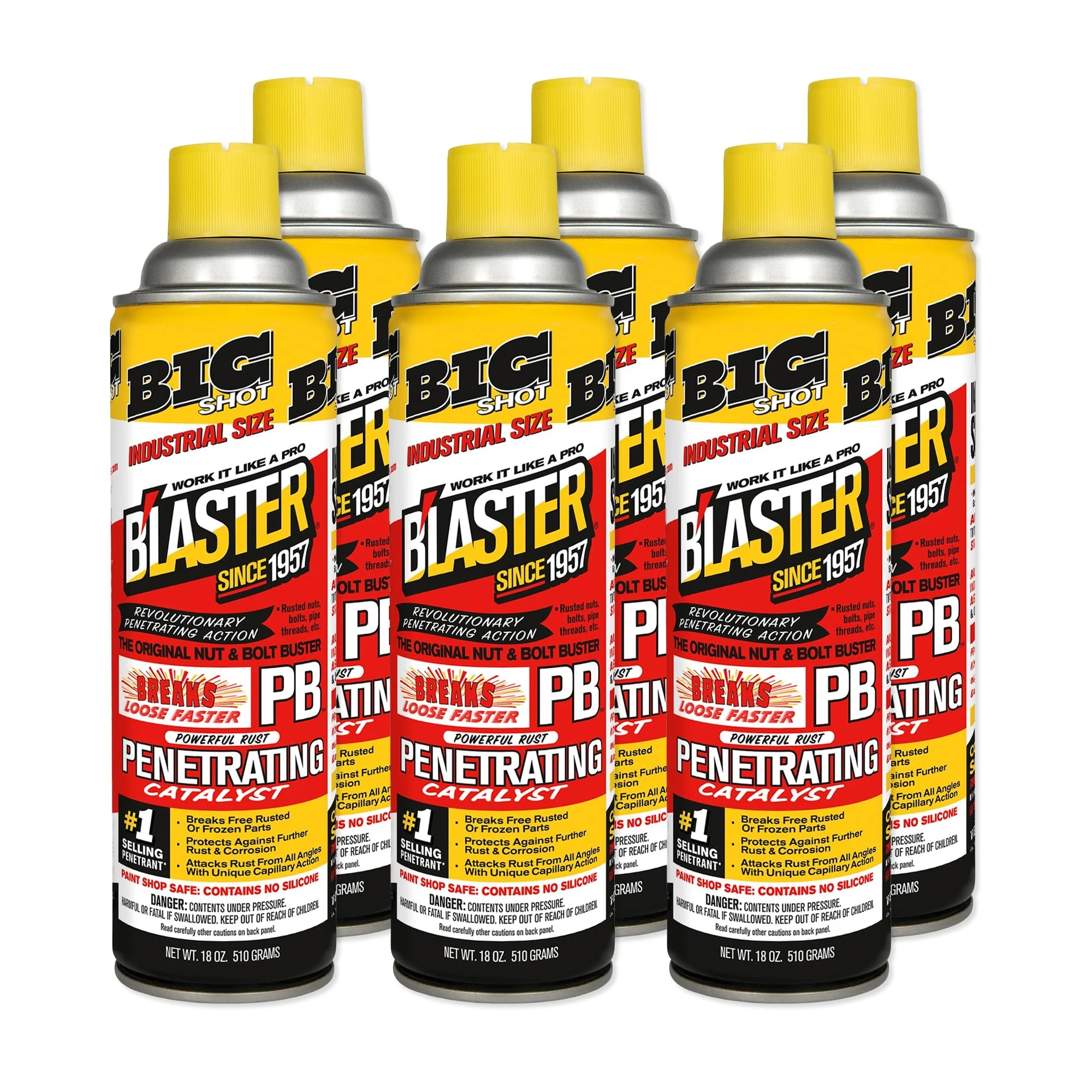 PB Blaster Penetrating Oil Spray, Big Shot 18 oz Aerosol Cans (6-Pack) – Rust Remover & Bolt Loosener for Stuck Nuts, Bolts & product photo, view 2 of 8