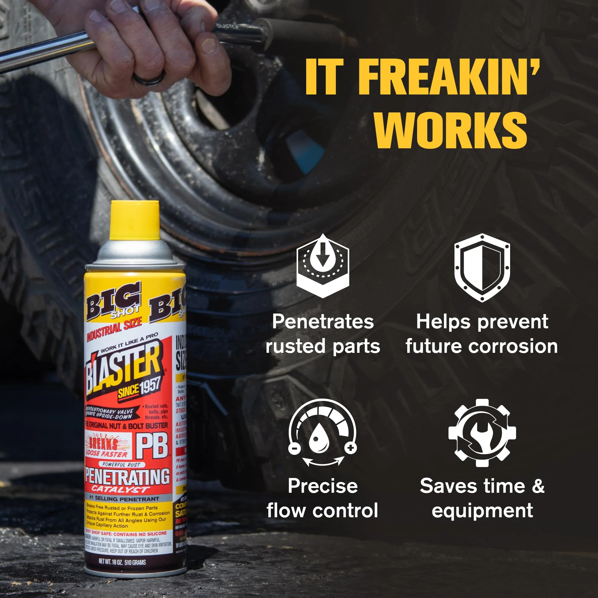 PB Blaster Penetrating Oil Spray, Big Shot 18 oz Aerosol Cans (6-Pack) – Rust Remover & Bolt Loosener for Stuck Nuts, Bolts & product photo, view 4 of 8