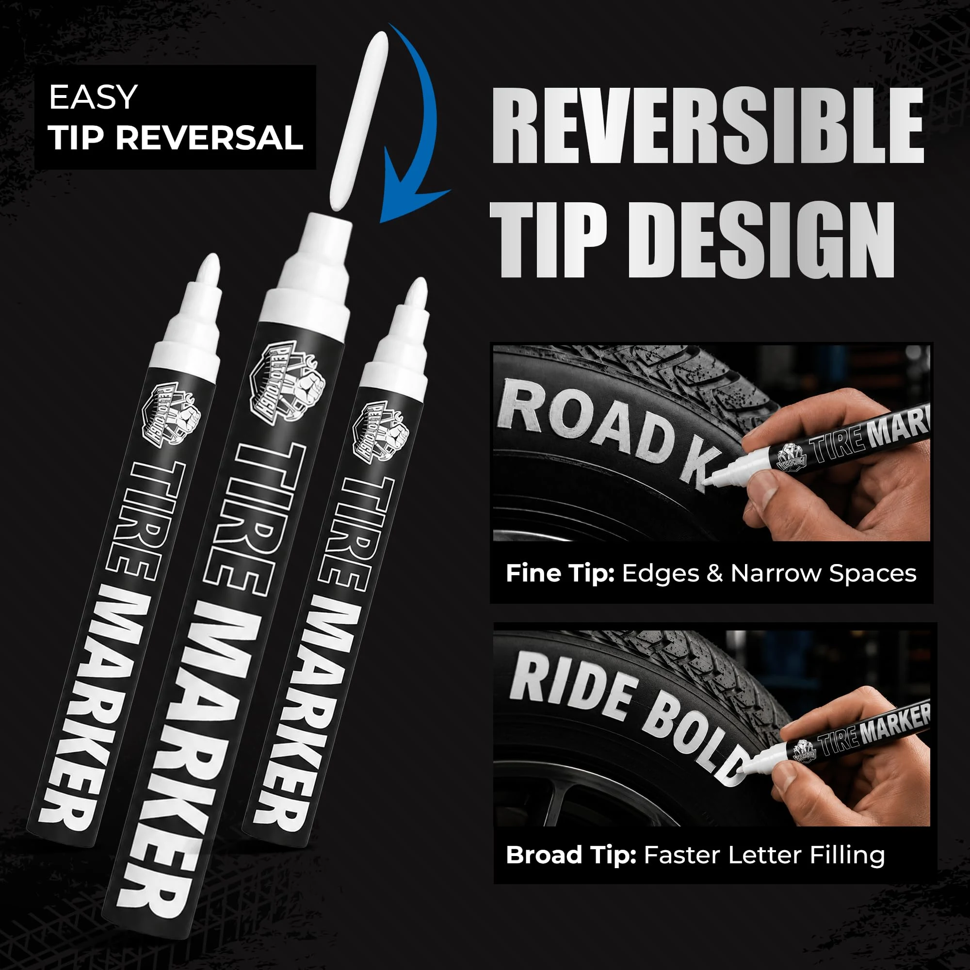 Pelto White Paint Tire Marker For Tire Lettering 4-Pack, Permanent Tire Pen product photo, view 5 of 7