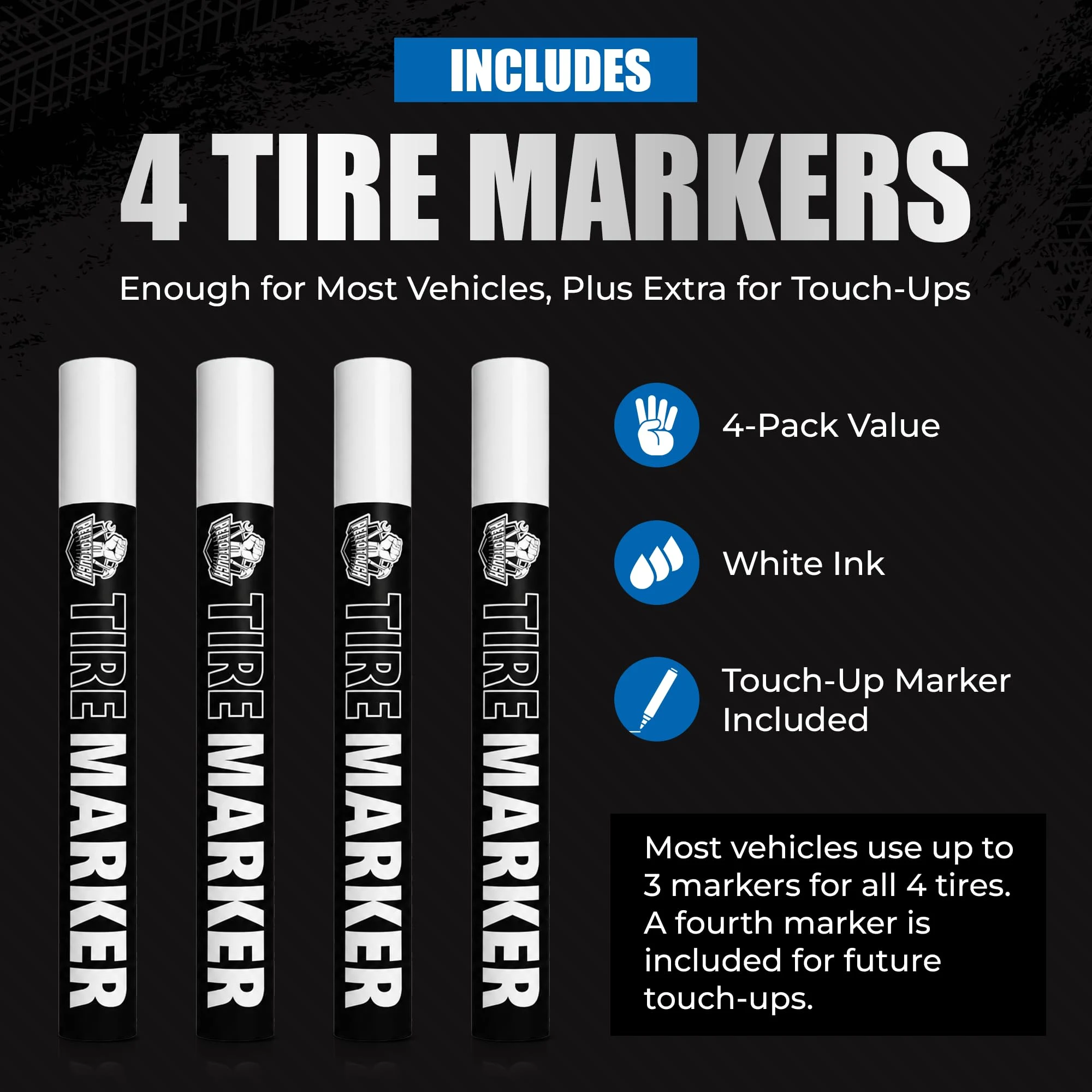 Pelto White Paint Tire Marker For Tire Lettering 4-Pack, Permanent Tire Pen product photo, view 7 of 7