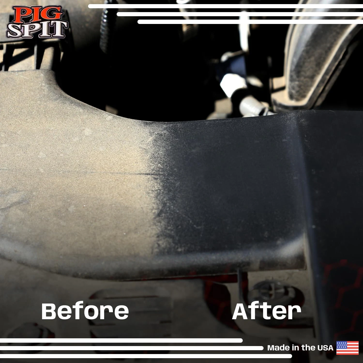 Pig Spit PSO Spit Original for Use on Motors, Transmissions, Vinyl and Black Plastic Trim Components and Tires, 9 oz, Single product photo, view 7 of 8
