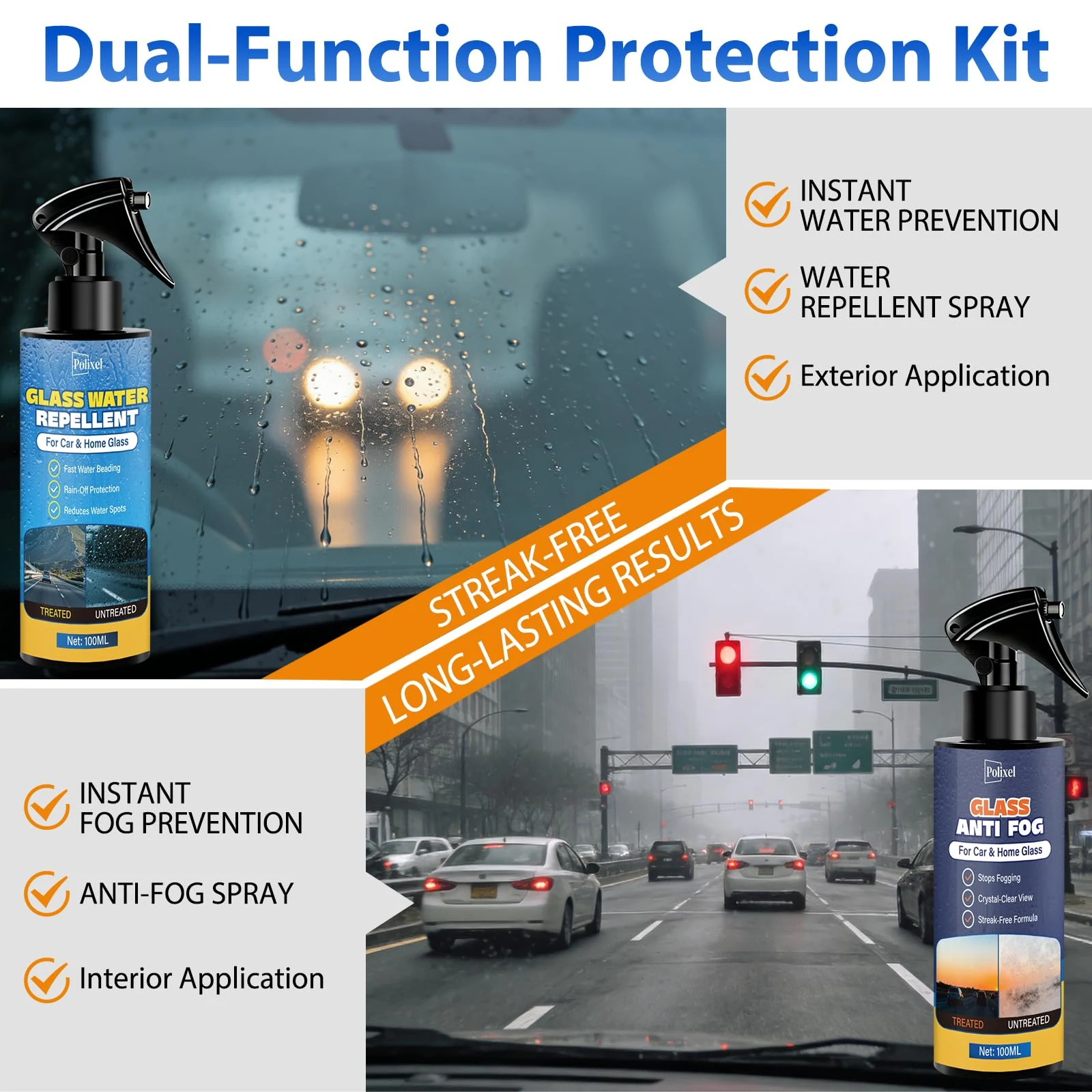 POLIXEL Anti-Fog Spray & Water Repellent for Car Windshield Waterproof Glass Defogger, Rain-Repellent Hydrophobic Coating for product photo, view 7 of 10