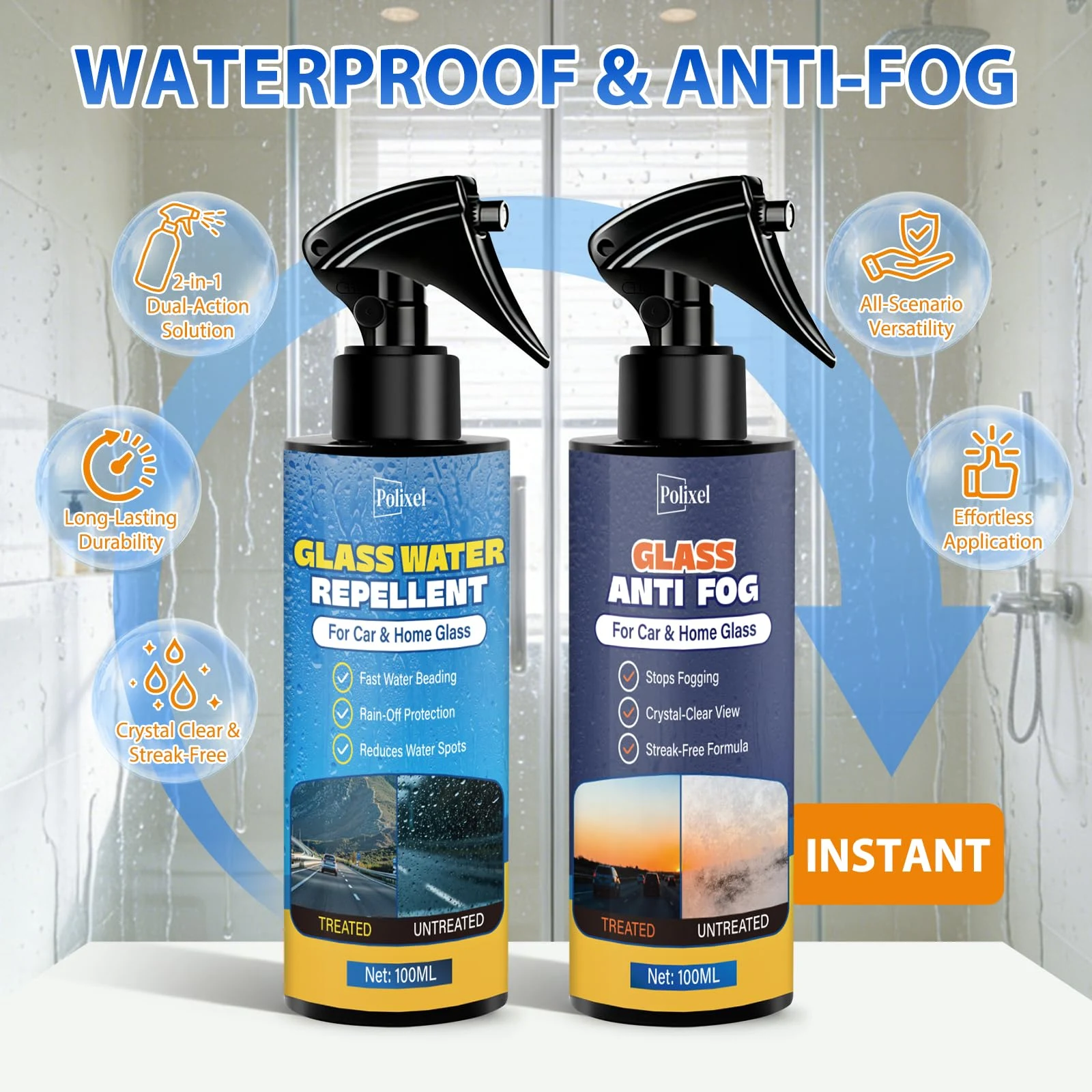 POLIXEL Anti-Fog Spray & Water Repellent for Car Windshield Waterproof Glass Defogger, Rain-Repellent Hydrophobic Coating for product photo, view 10 of 10