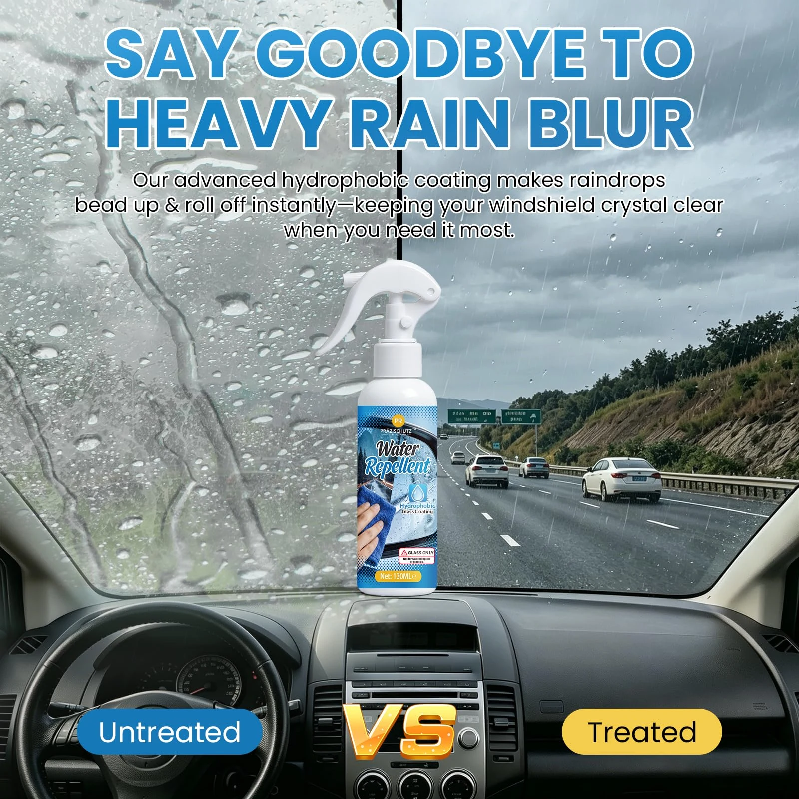 PRAZISCHUTZ Glass Water Repellent Spray – Hydrophobic Coating for Car Windshield, Side Windows & Mirrors, Multi-Surface Water product photo, view 3 of 7