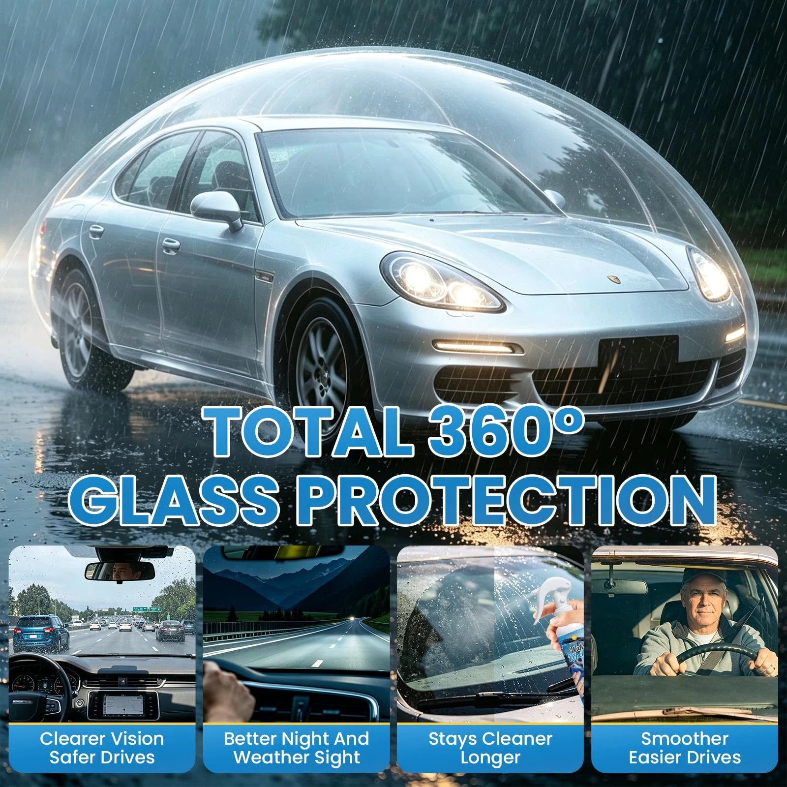 PRAZISCHUTZ Glass Water Repellent Spray – Hydrophobic Coating for Car Windshield, Side Windows & Mirrors, Multi-Surface Water product photo, view 6 of 7