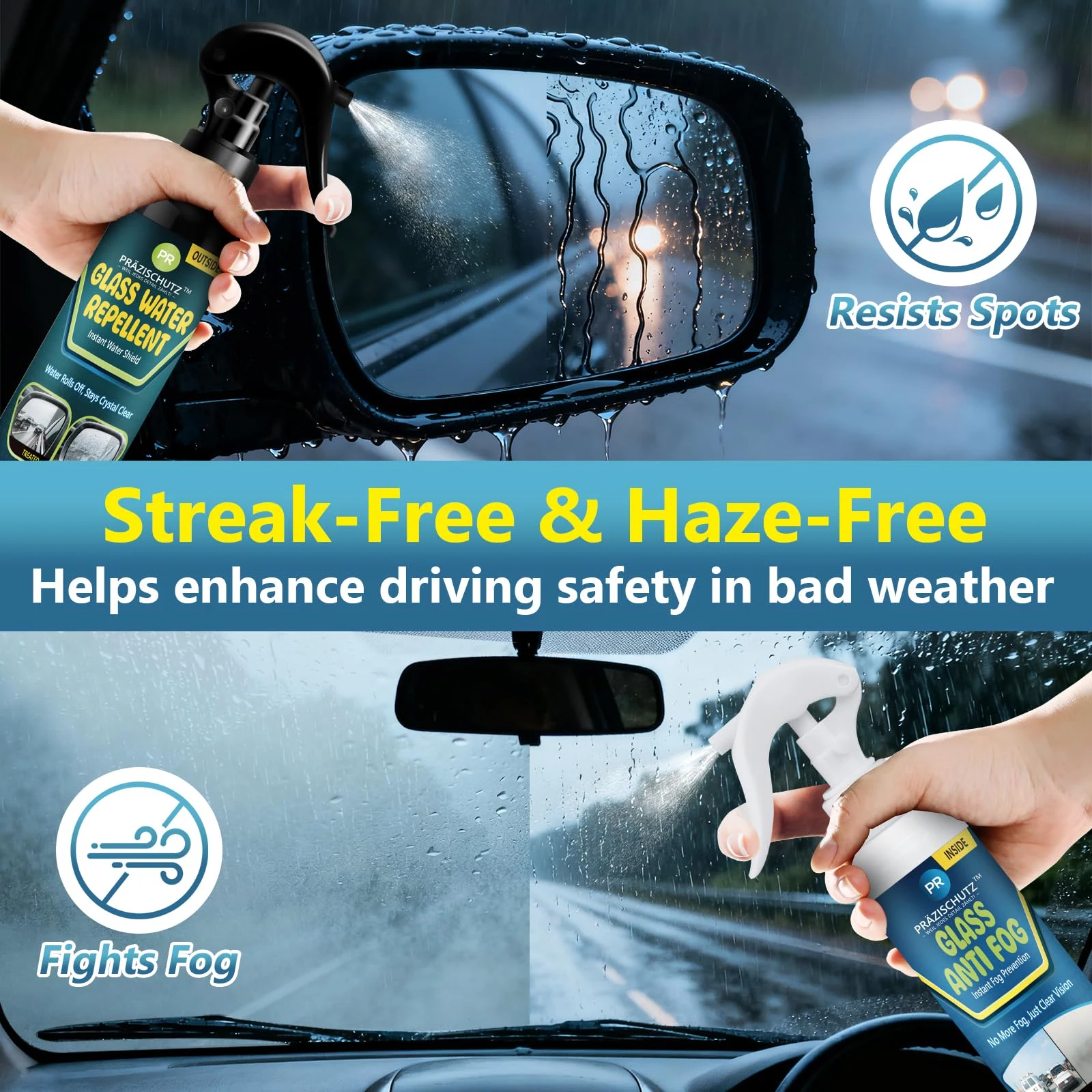PRAZISCHUTZ Glass Water Repellent Spray & Anti Fog Spray for Car Windshield, Long Lasting Waterproof & Fog-Free Coating for C product photo, view 5 of 9