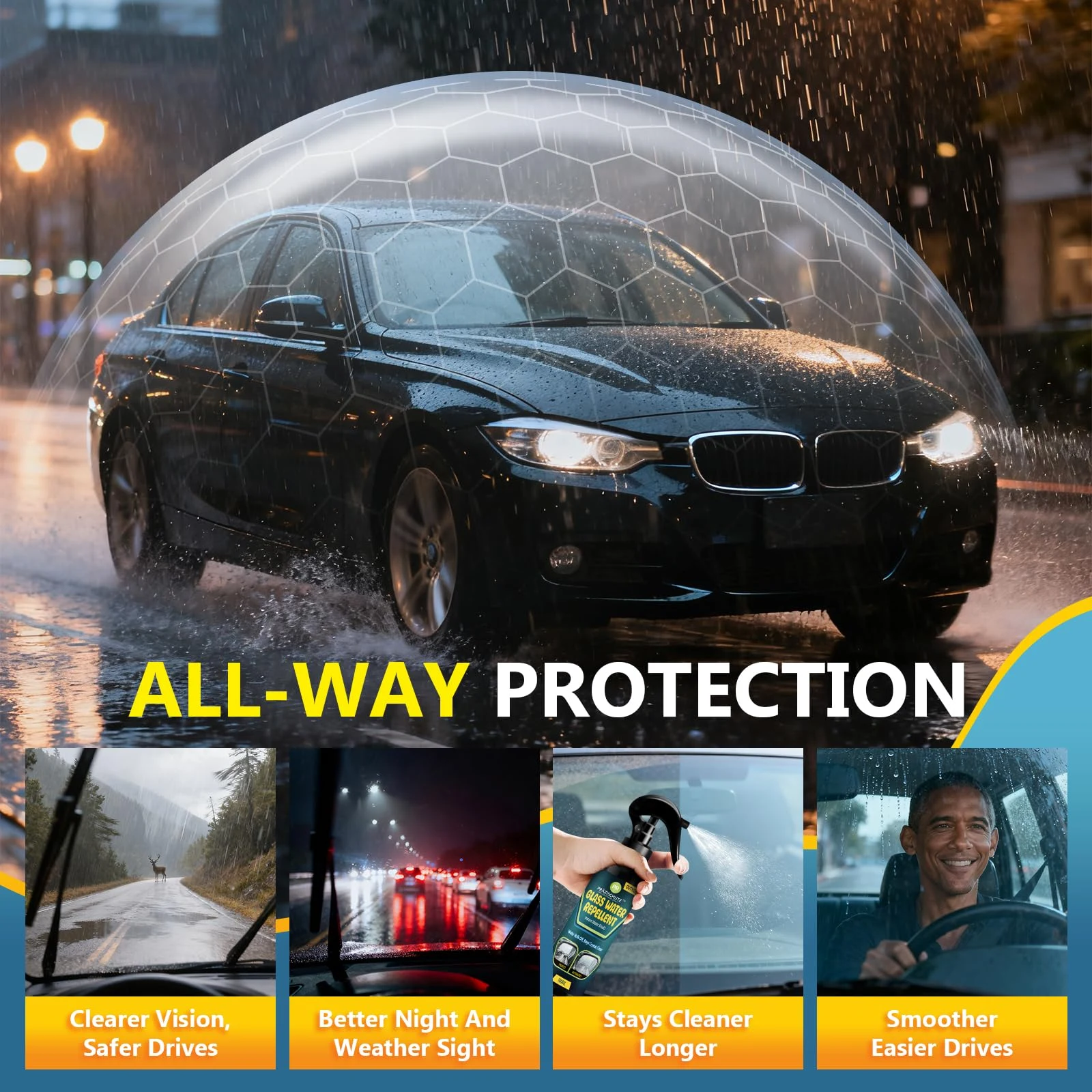 PRAZISCHUTZ Glass Water Repellent Spray & Anti Fog Spray for Car Windshield, Long Lasting Waterproof & Fog-Free Coating for C product photo, view 8 of 9