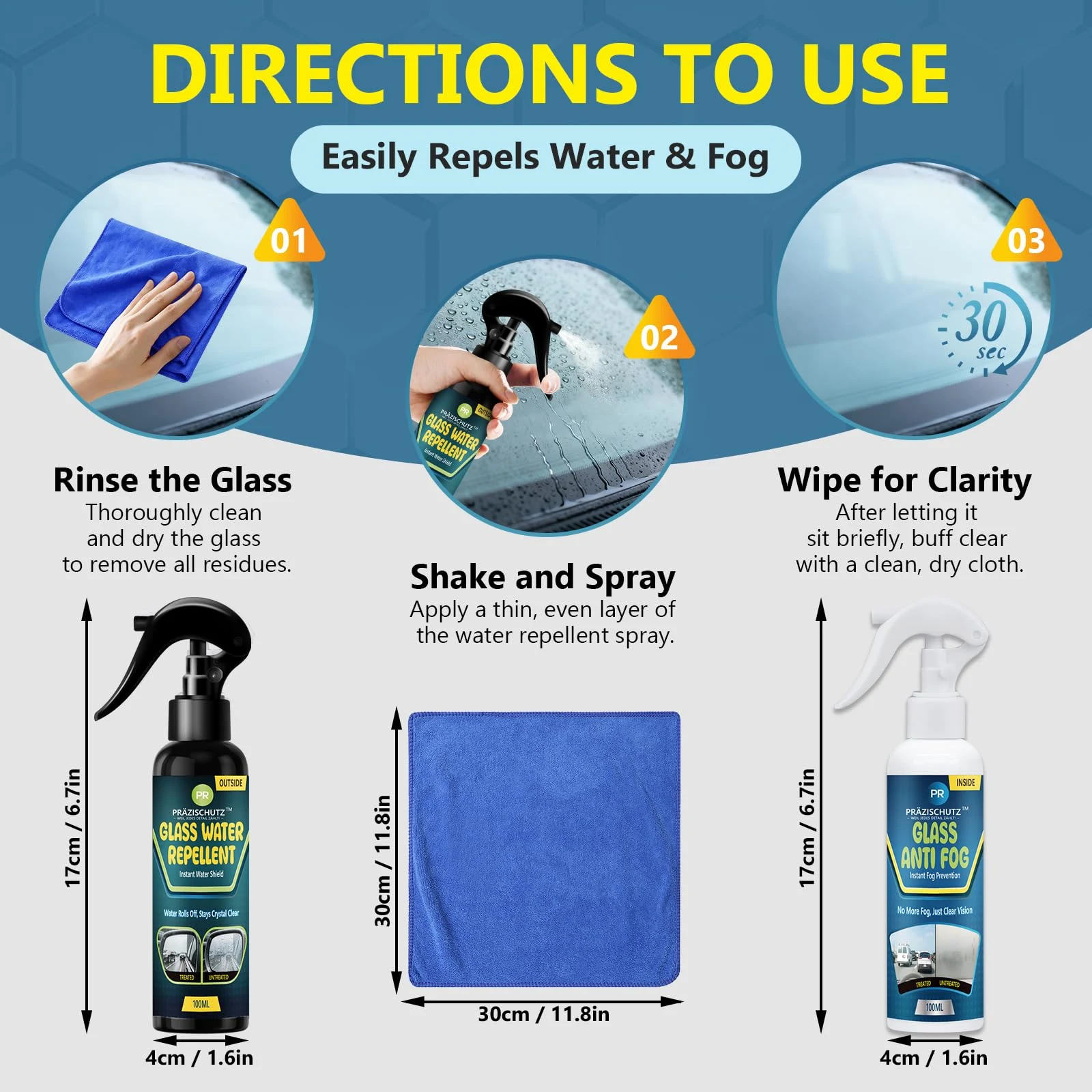 PRAZISCHUTZ Glass Water Repellent Spray & Anti Fog Spray for Car Windshield, Long Lasting Waterproof & Fog-Free Coating for C product photo, view 9 of 9