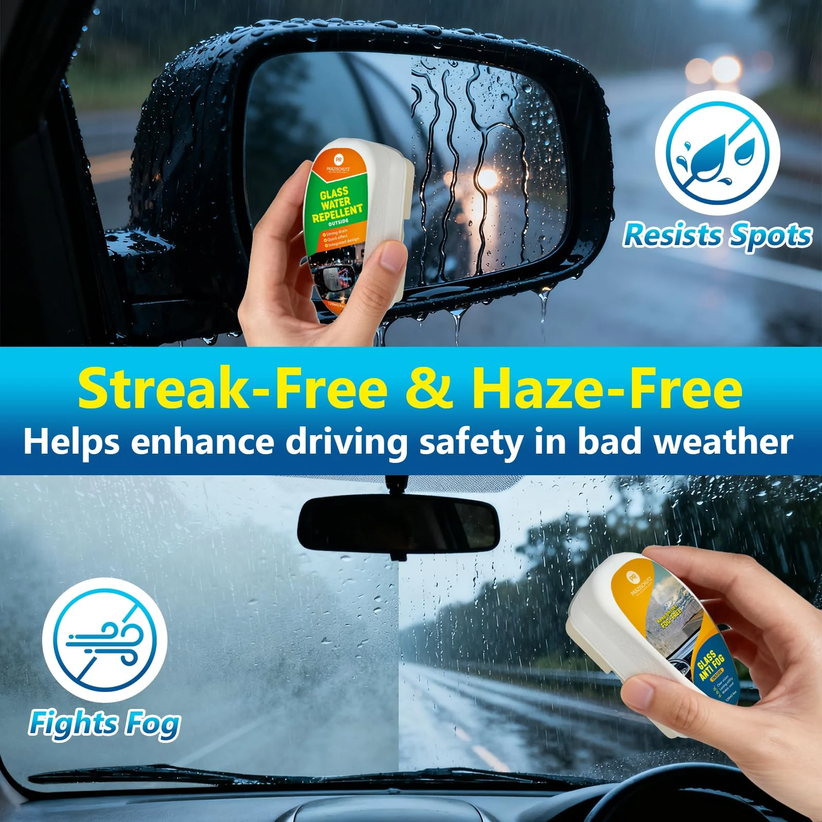 PRAZISCHUTZ Car Water Repellent & Anti-Fog for Windshield – Advanced Hydrophobic Coating, Clear Vision, Long-Lasting Protecti product photo, view 2 of 6