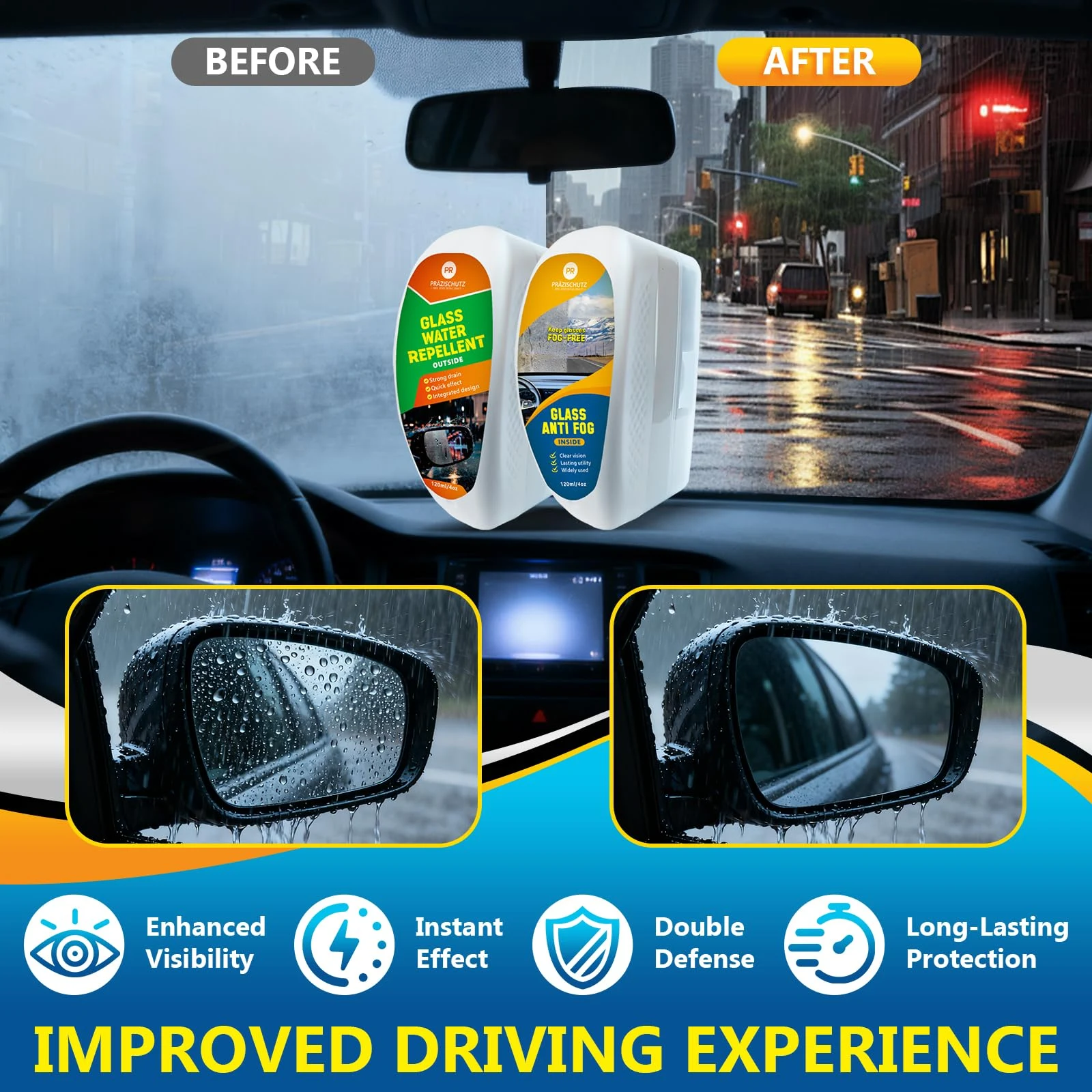 PRAZISCHUTZ Car Water Repellent & Anti-Fog for Windshield – Advanced Hydrophobic Coating, Clear Vision, Long-Lasting Protecti product photo, view 3 of 6