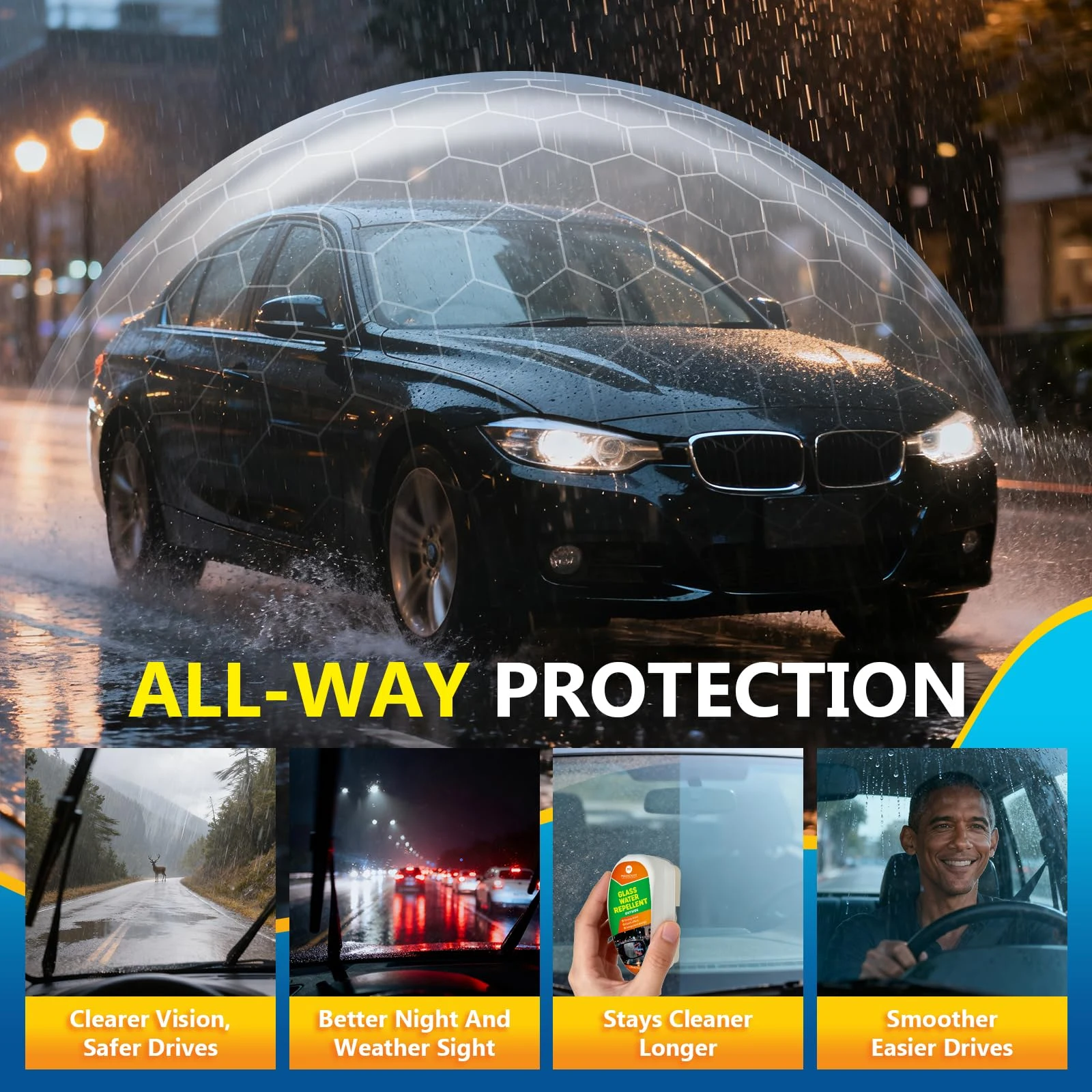 PRAZISCHUTZ Car Water Repellent & Anti-Fog for Windshield – Advanced Hydrophobic Coating, Clear Vision, Long-Lasting Protecti product photo, view 5 of 6
