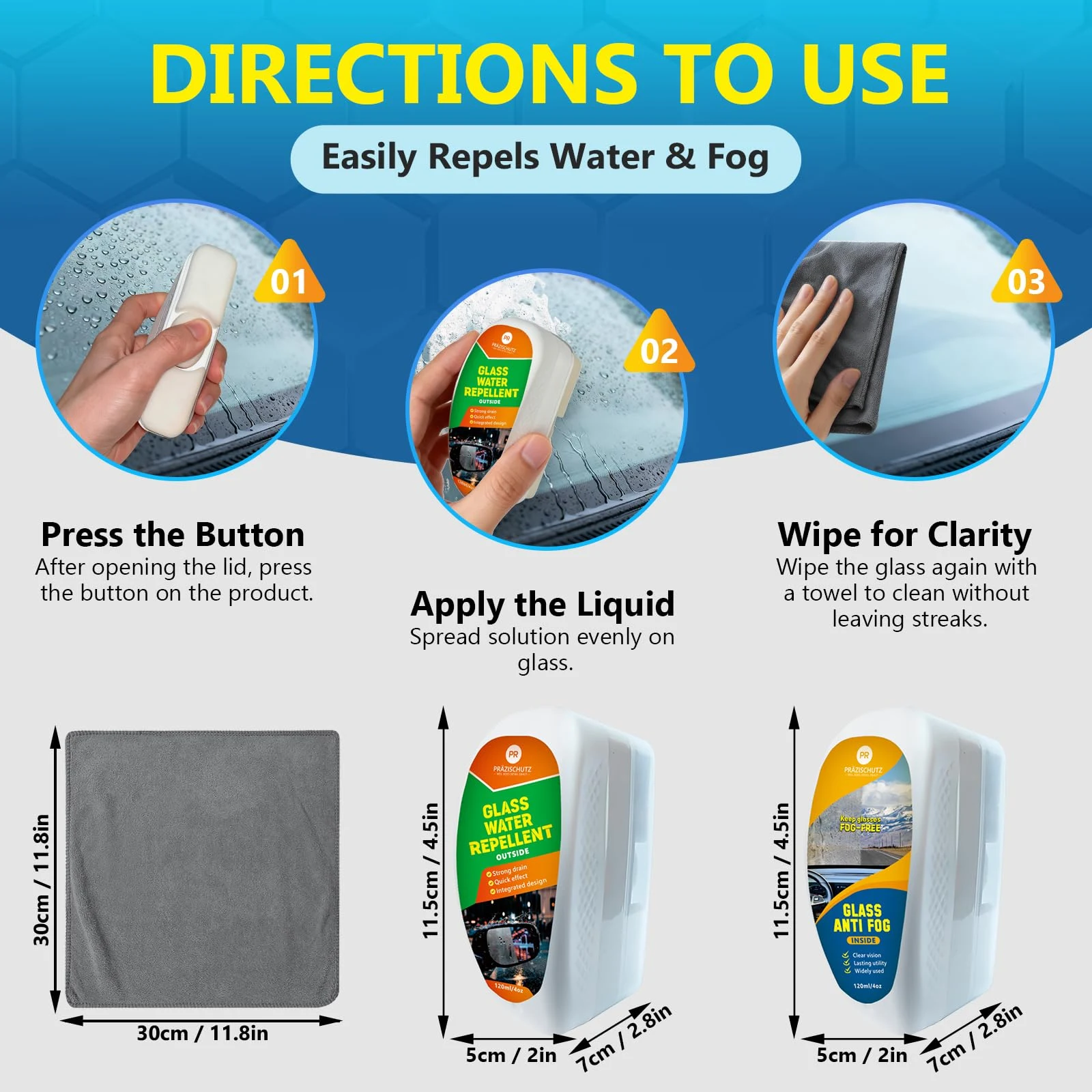 PRAZISCHUTZ Car Water Repellent & Anti-Fog for Windshield – Advanced Hydrophobic Coating, Clear Vision, Long-Lasting Protecti product photo, view 6 of 6