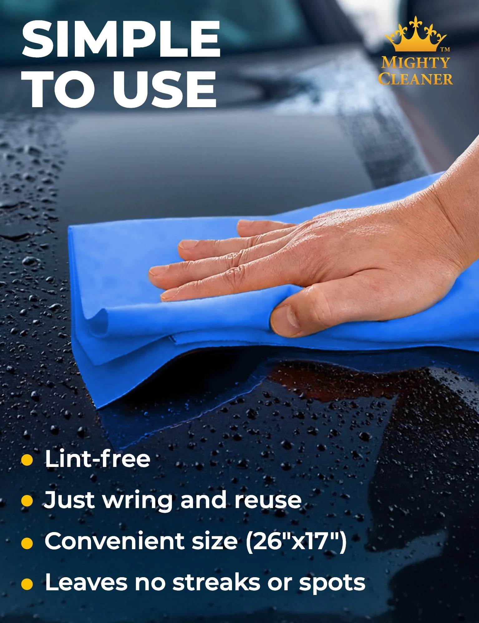 Premium Shammy Cloth for Car Drying – 2pk+1 Free – 26"x17" – Soft Chamois product photo, view 6 of 7