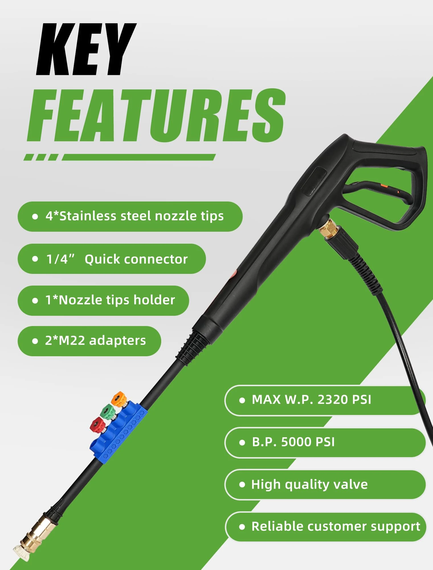 Pressure Washer Gun, Max W.P. 2320PSI, B.P. 5000PSI, M22-14/15mm Fitting product photo, view 3 of 7