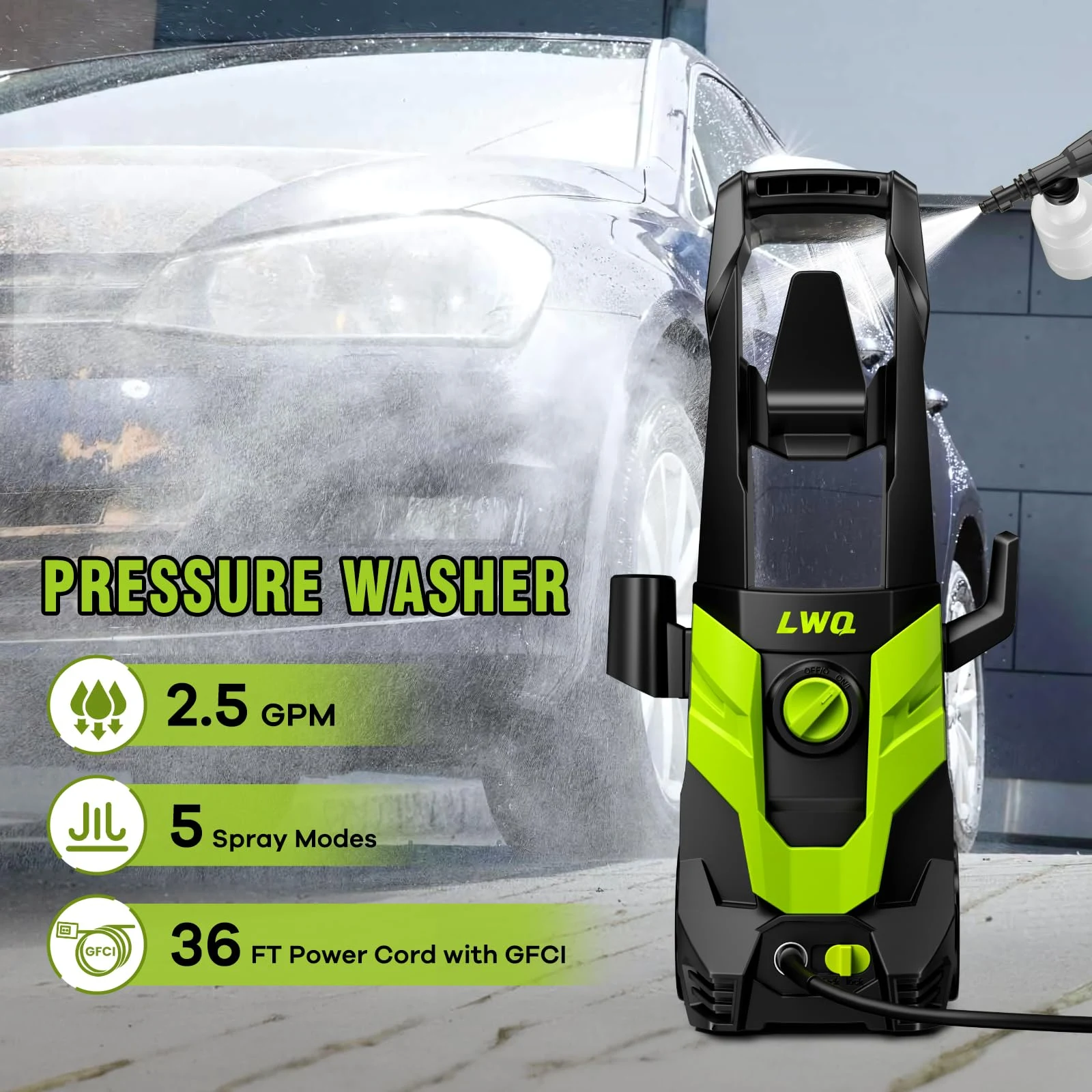 Pressure Washer, Portable Power Washer, 4 Quick Connect Nozzles, High Pressure Cleaning Machine for Car Fence Driveway Patio product photo, view 3 of 7