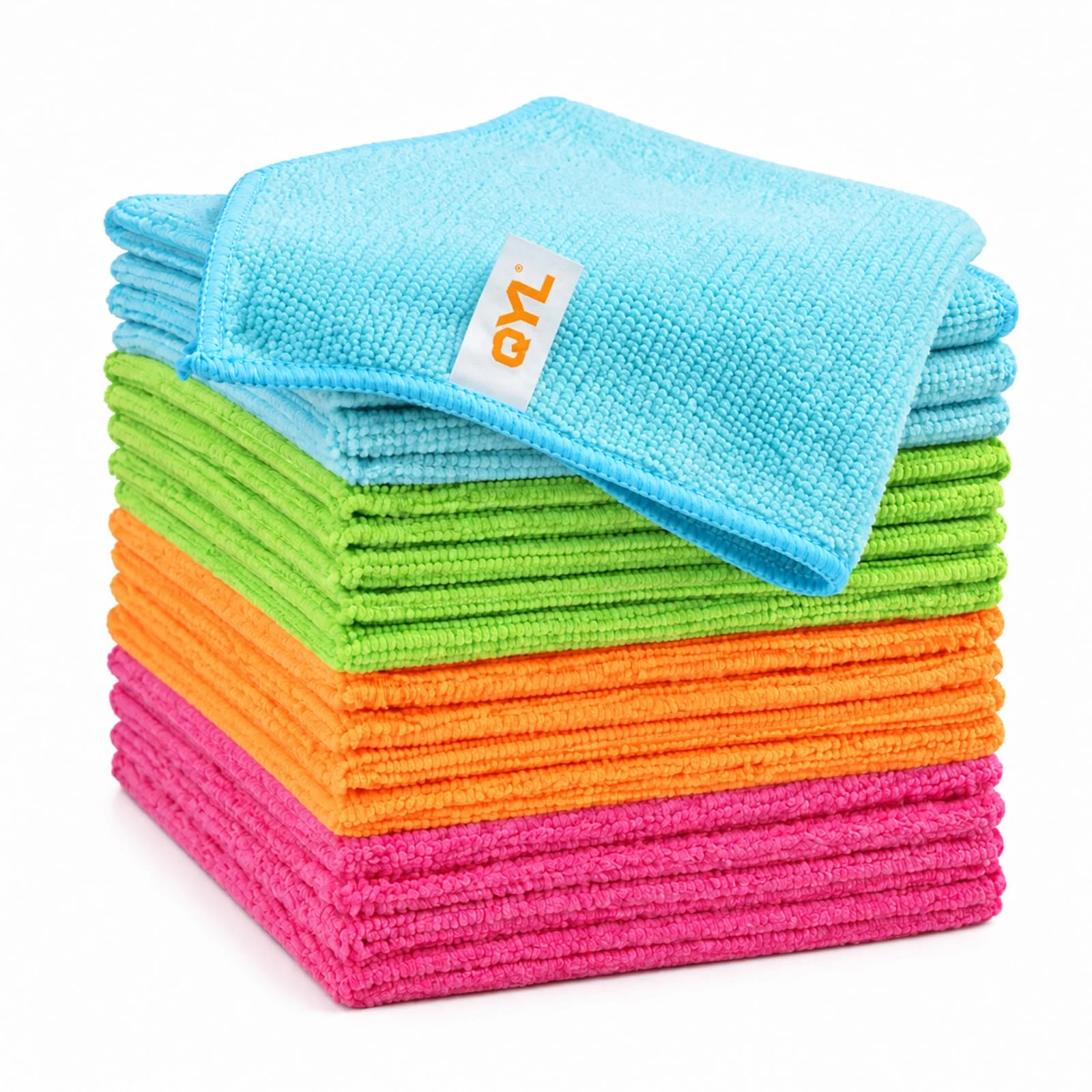 QYL Microfiber Cleaning Cloth,12 Pack Cleaning Rags, Cleaning Towels with 4 Color Assorted, 11.8"X11.8"(Green/Blue/Yellow/Pin product photo, view 2 of 8