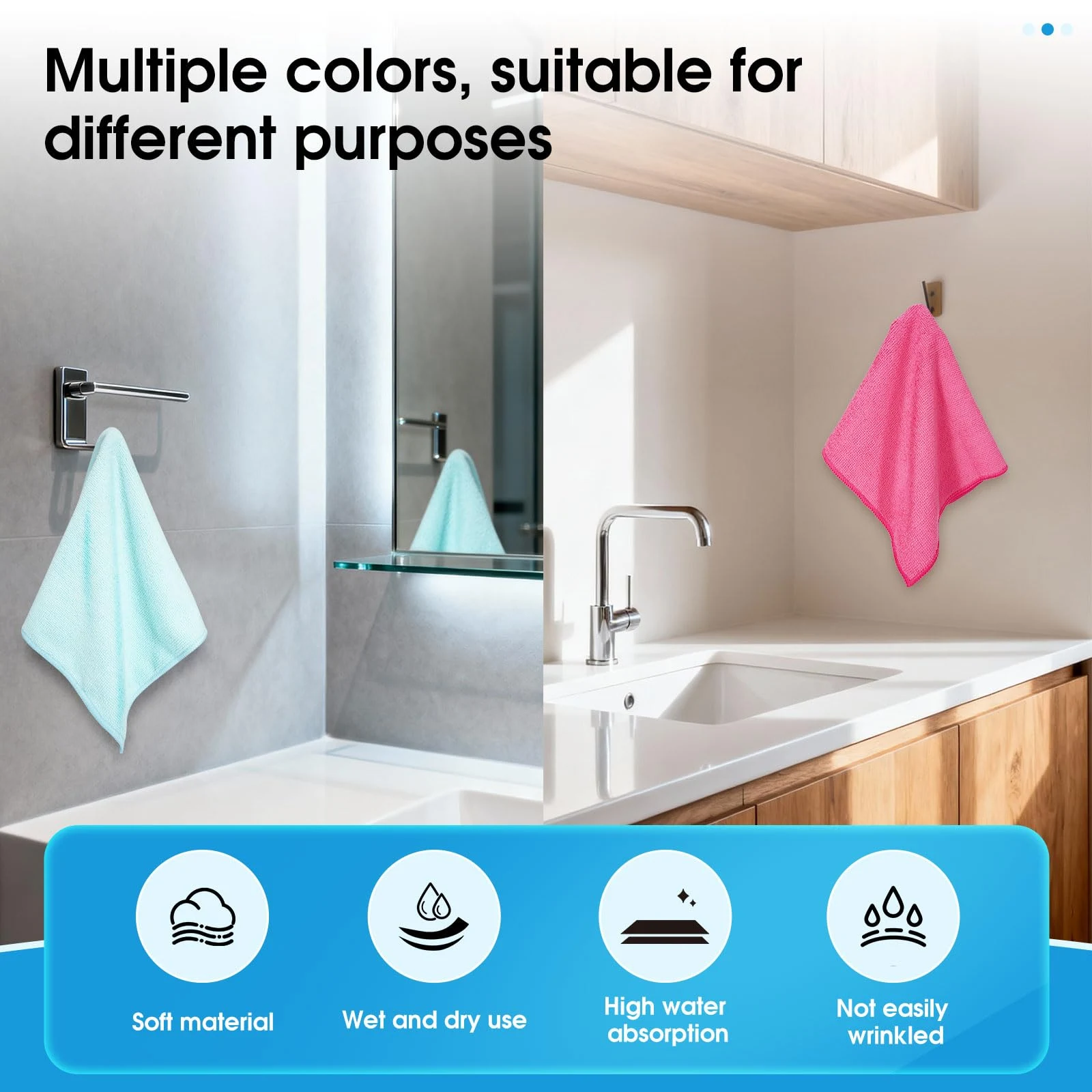QYL Microfiber Cleaning Cloth,12 Pack Cleaning Rags, Cleaning Towels with 4 Color Assorted, 11.8"X11.8"(Green/Blue/Yellow/Pin product photo, view 5 of 8