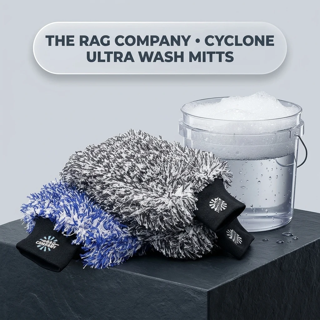 The Rag Company Cyclone Ultra Car Wash Mitt, Blue + Black, 8x9 in, 2-Pack product photo