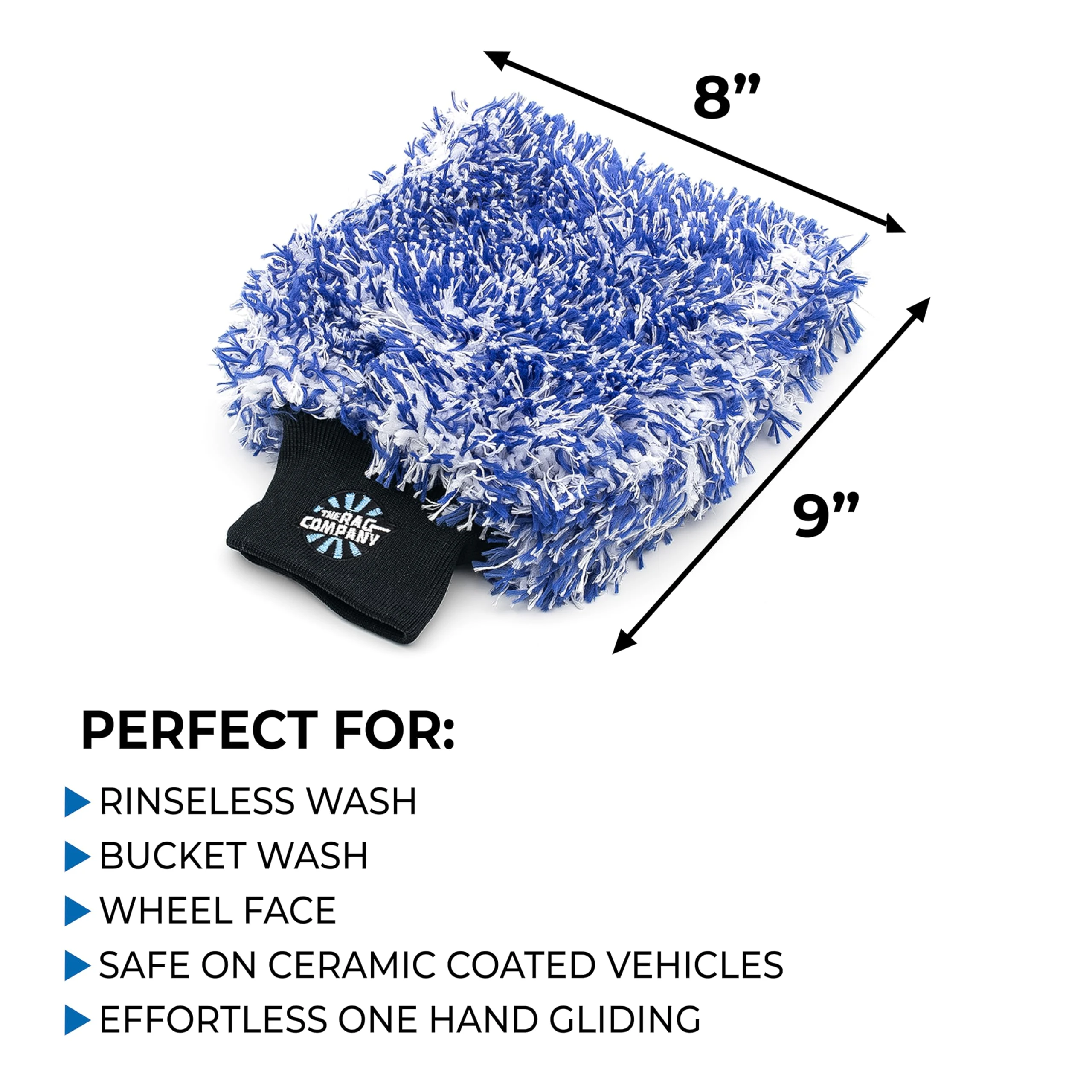The Rag Company Cyclone Ultra Car Wash Mitt, Blue + Black, 8x9 in, 2-Pack product photo, view 3 of 7