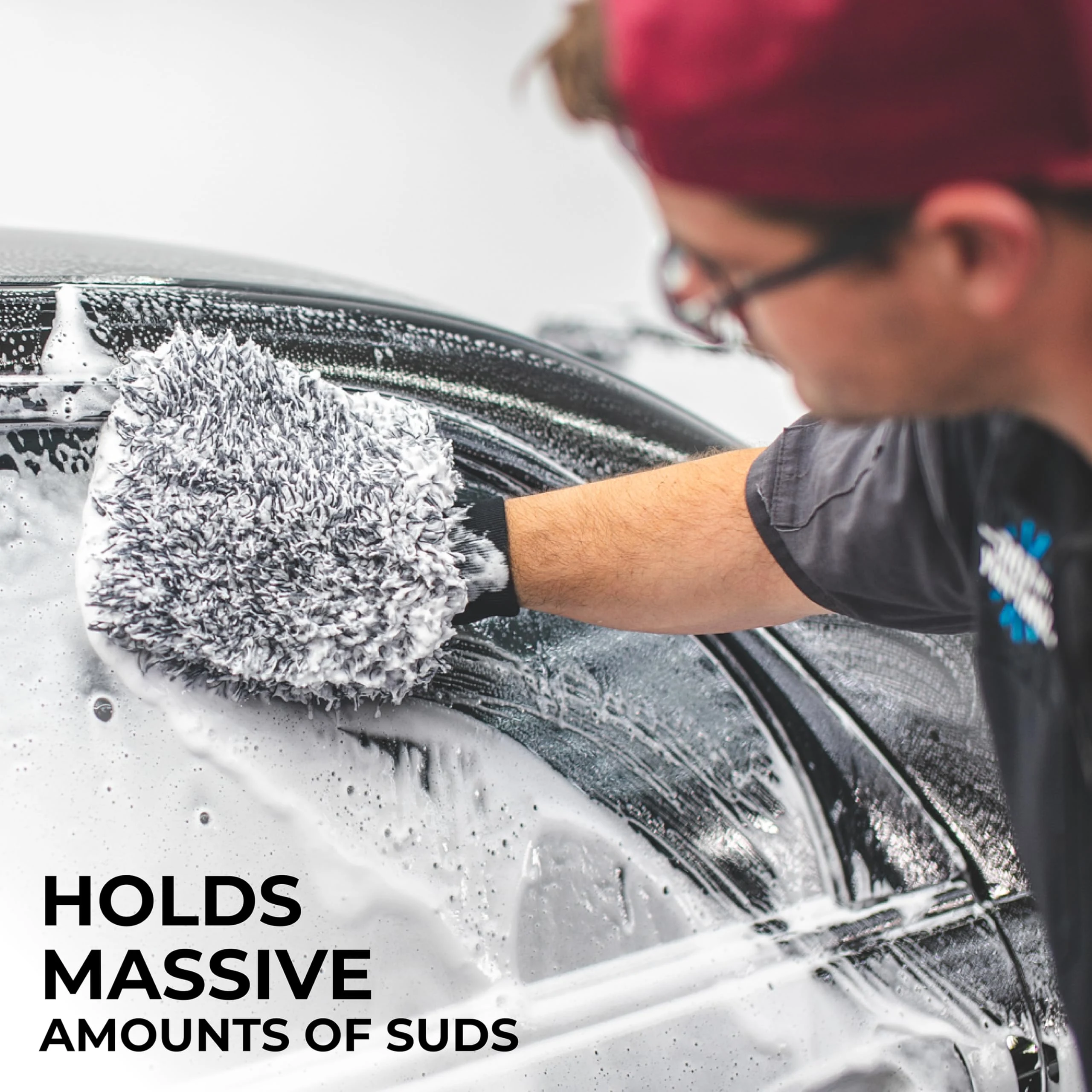 The Rag Company Cyclone Ultra Car Wash Mitt, Blue + Black, 8x9 in, 2-Pack product photo, view 6 of 7