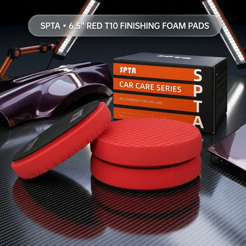 Red T10 Ultra-Fine Finishing Polishing Pad, SPTA 3Pcs 6.5 Inch Face for 6 Inch 150mm Backing Plate Compound Buffing Sponge Pa product photo