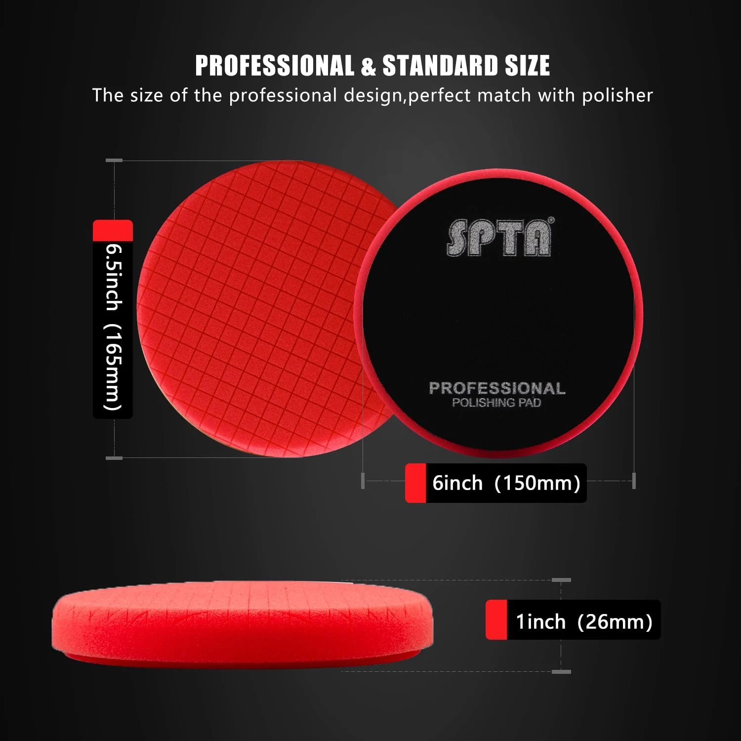 Red T10 Ultra-Fine Finishing Polishing Pad, SPTA 3Pcs 6.5 Inch Face for 6 Inch 150mm Backing Plate Compound Buffing Sponge Pa product photo, view 3 of 7