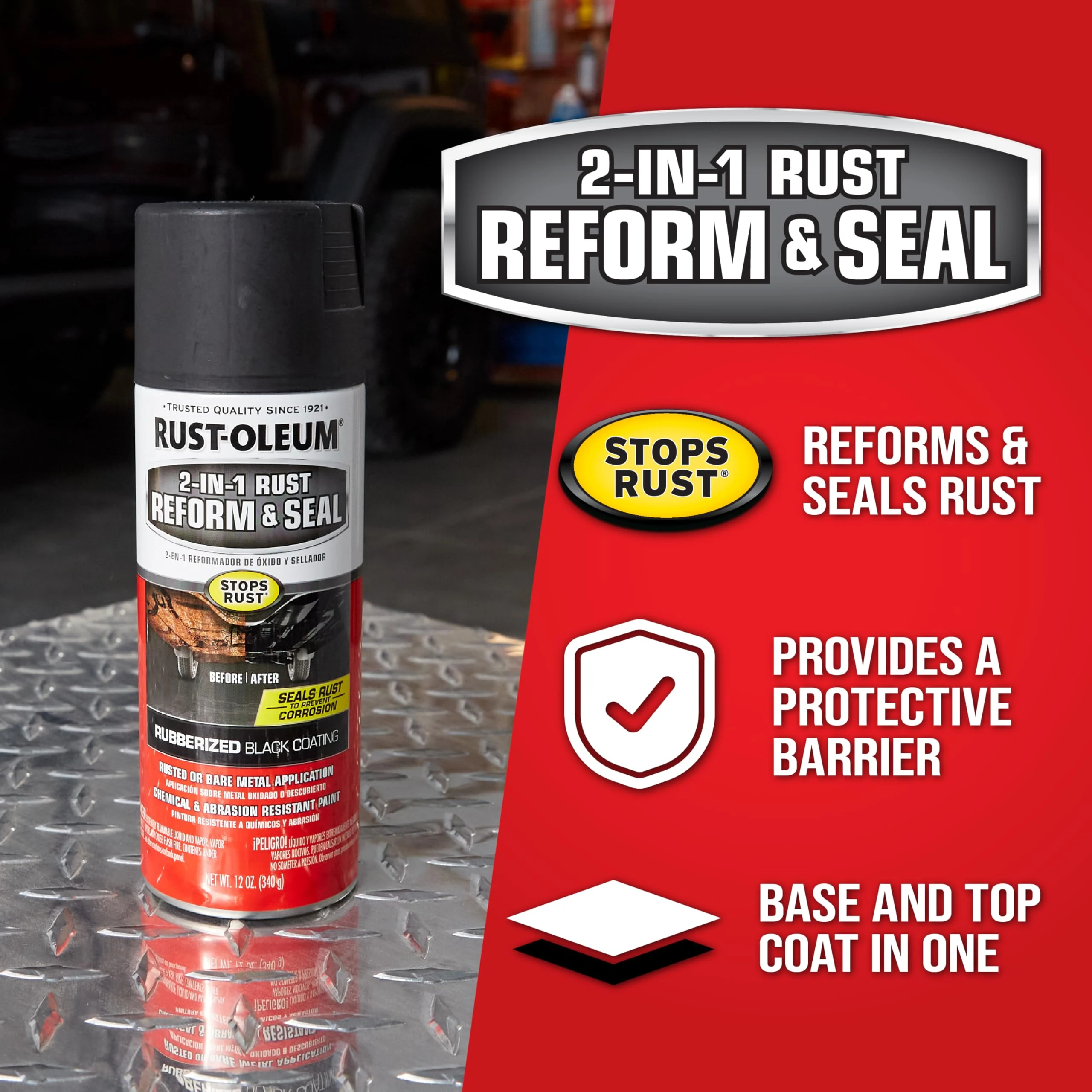 Rust-Oleum Stops Rust 2-in-1 Rust Reform & Seal Coating Spray, Black product photo, view 4 of 8