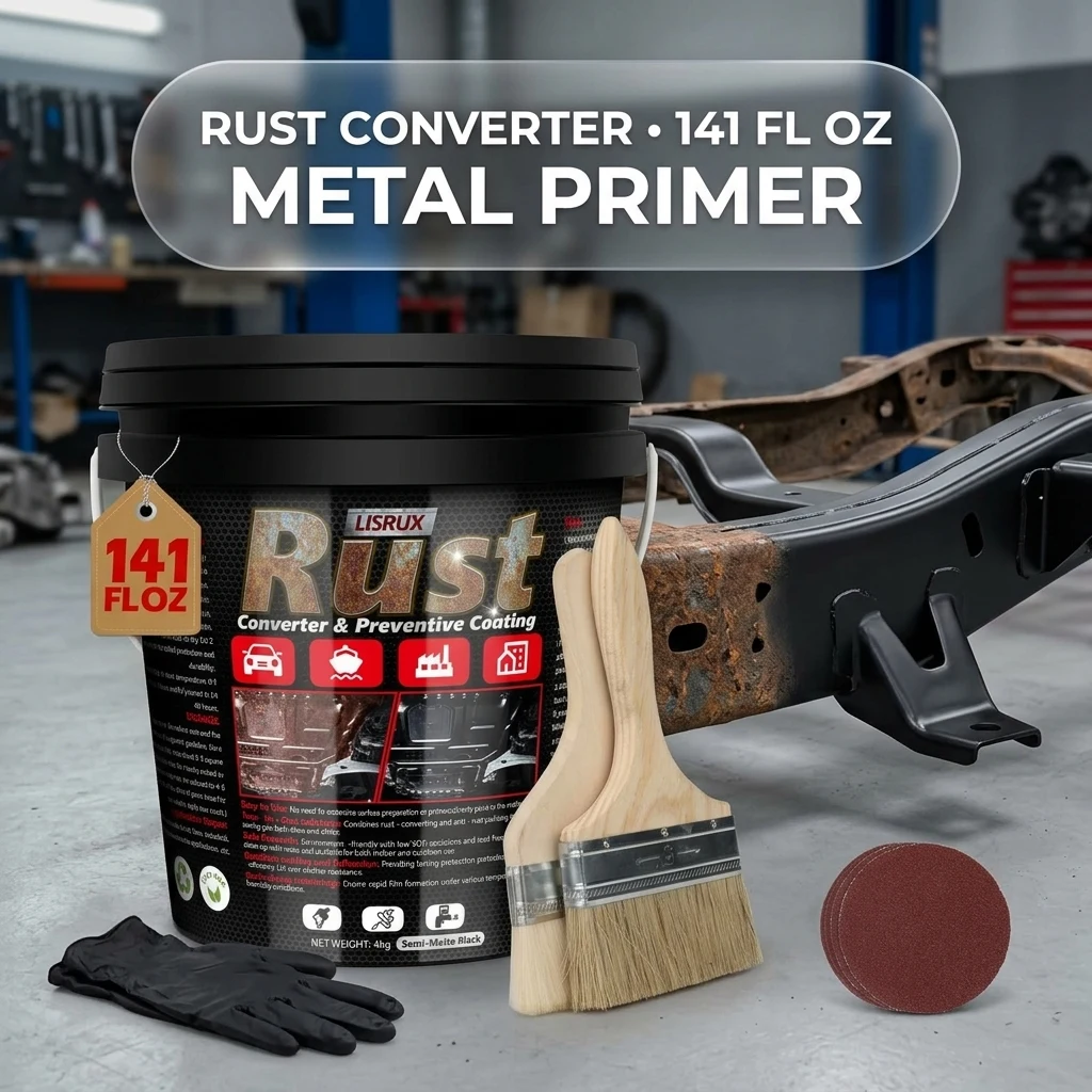 Rust Converter & Metal Primer, 141 Fl Oz Black Rust Inhibitor Paint for Metal, Automotive Rust Reformer, Industrial Grade Wat product photo, view 1 of 7
