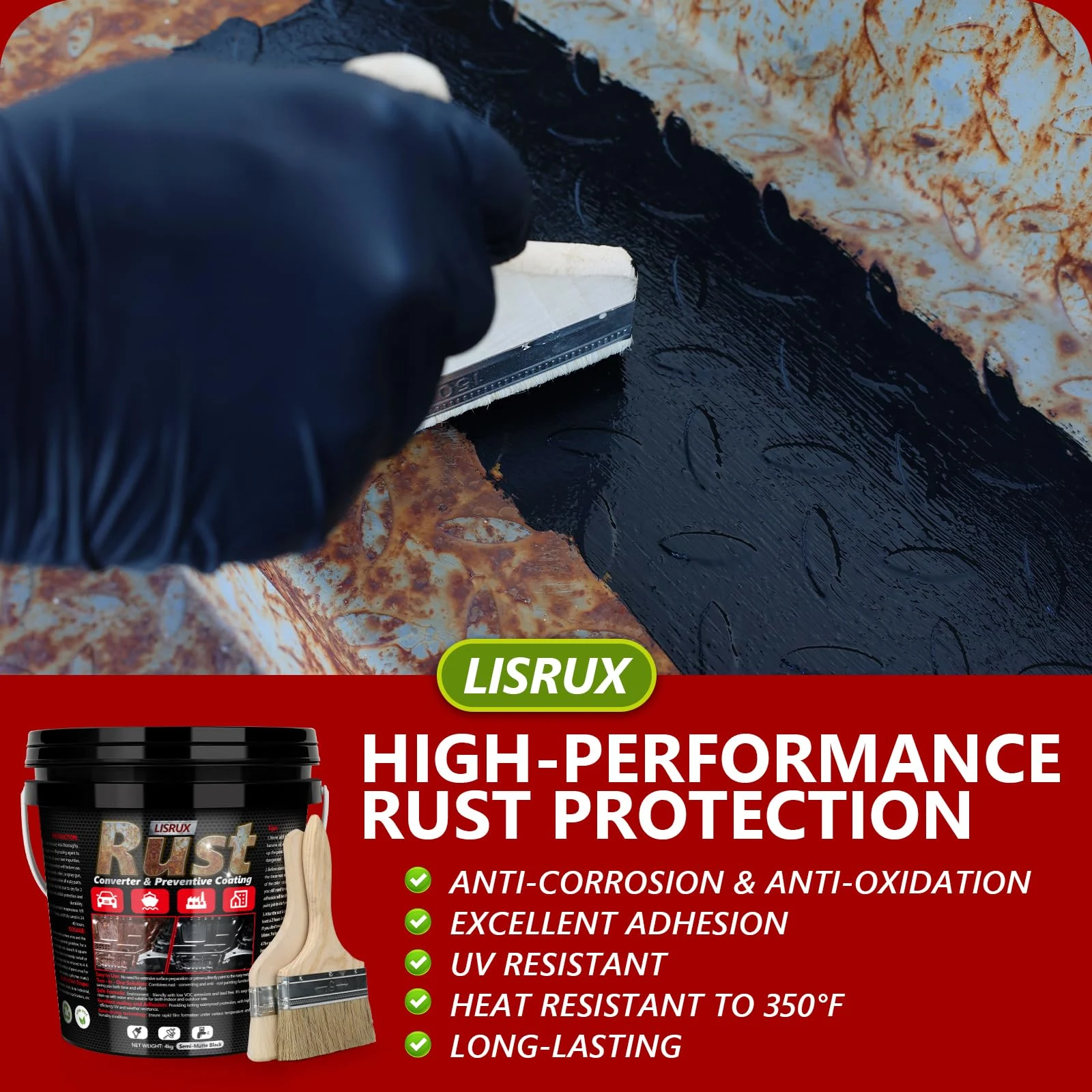 Rust Converter & Metal Primer, 141 Fl Oz Black Rust Inhibitor Paint for Metal, Automotive Rust Reformer, Industrial Grade Wat product photo, view 5 of 7
