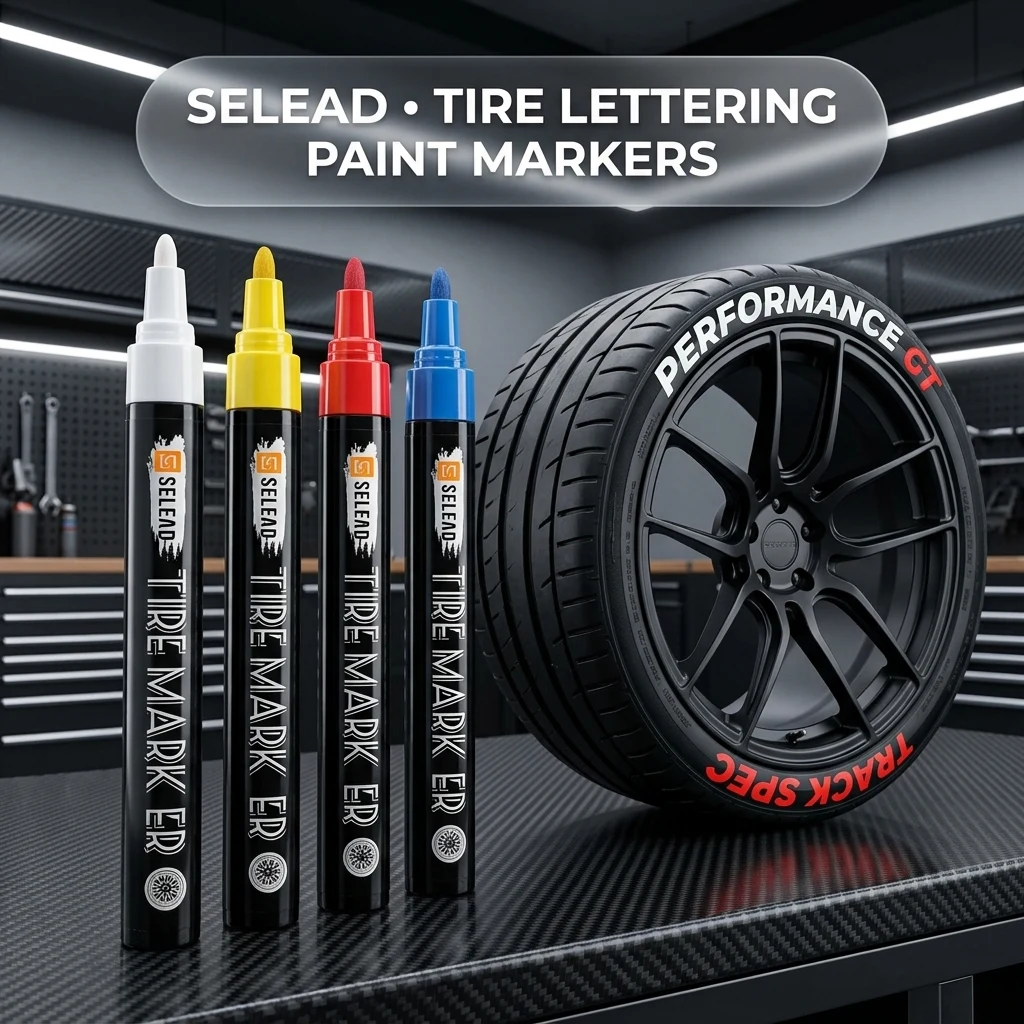 SELEAD Tire Marker White Red Yellow Blue for Car Tires Lettering, 8 Pack product photo, view 1 of 8