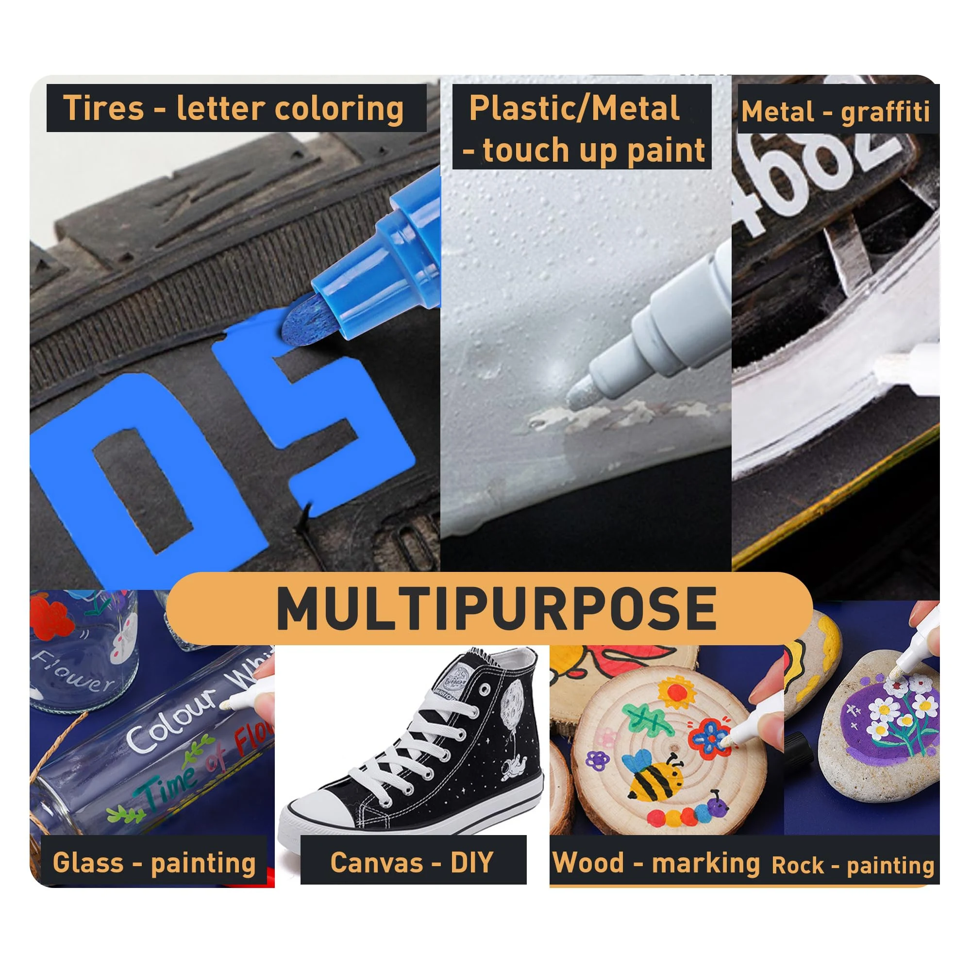 SELEAD Tire Marker White Red Yellow Blue for Car Tires Lettering, 8 Pack product photo, view 7 of 8